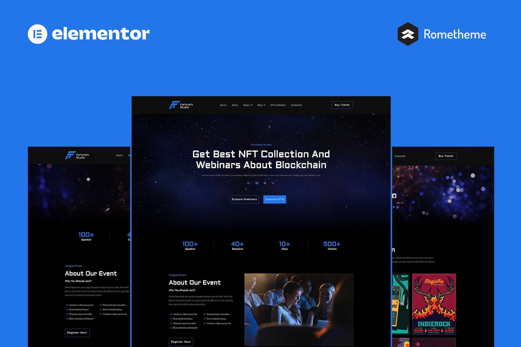 Fortynes - NFTs Conference Elementor Pro Full Site Template template kit cover image
