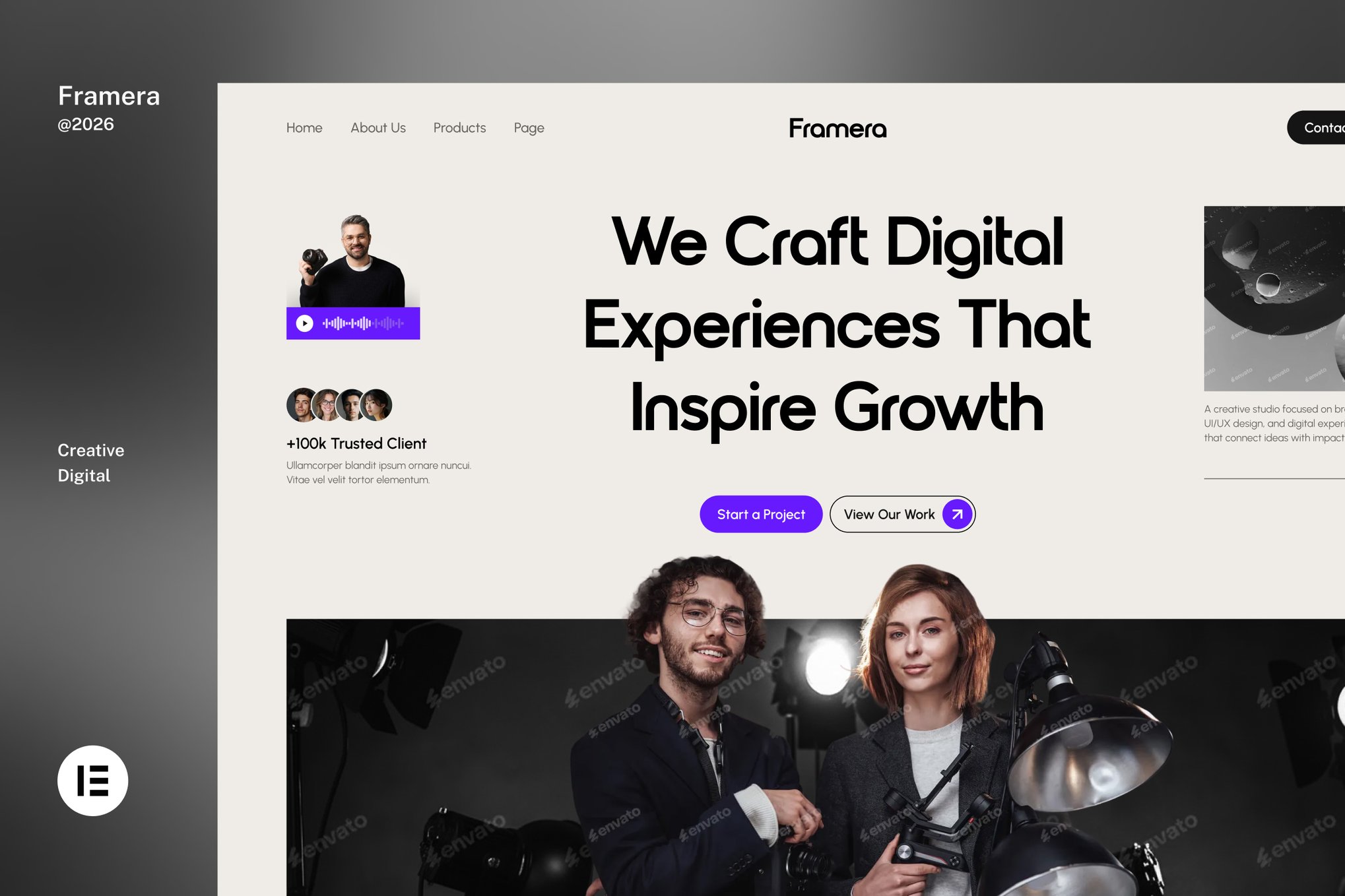 Framera - Creative Studio Portfolio Elementor Template Kits template kit cover image