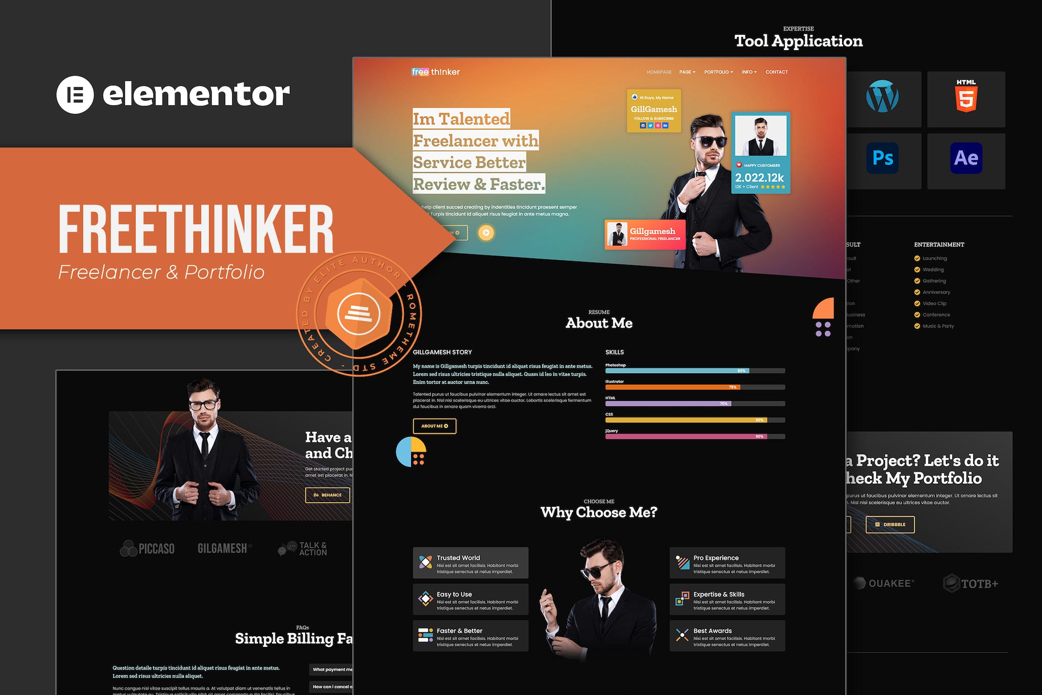 Freethinker - Freelancer & Portfolio Elementor Template Kit template kit cover image