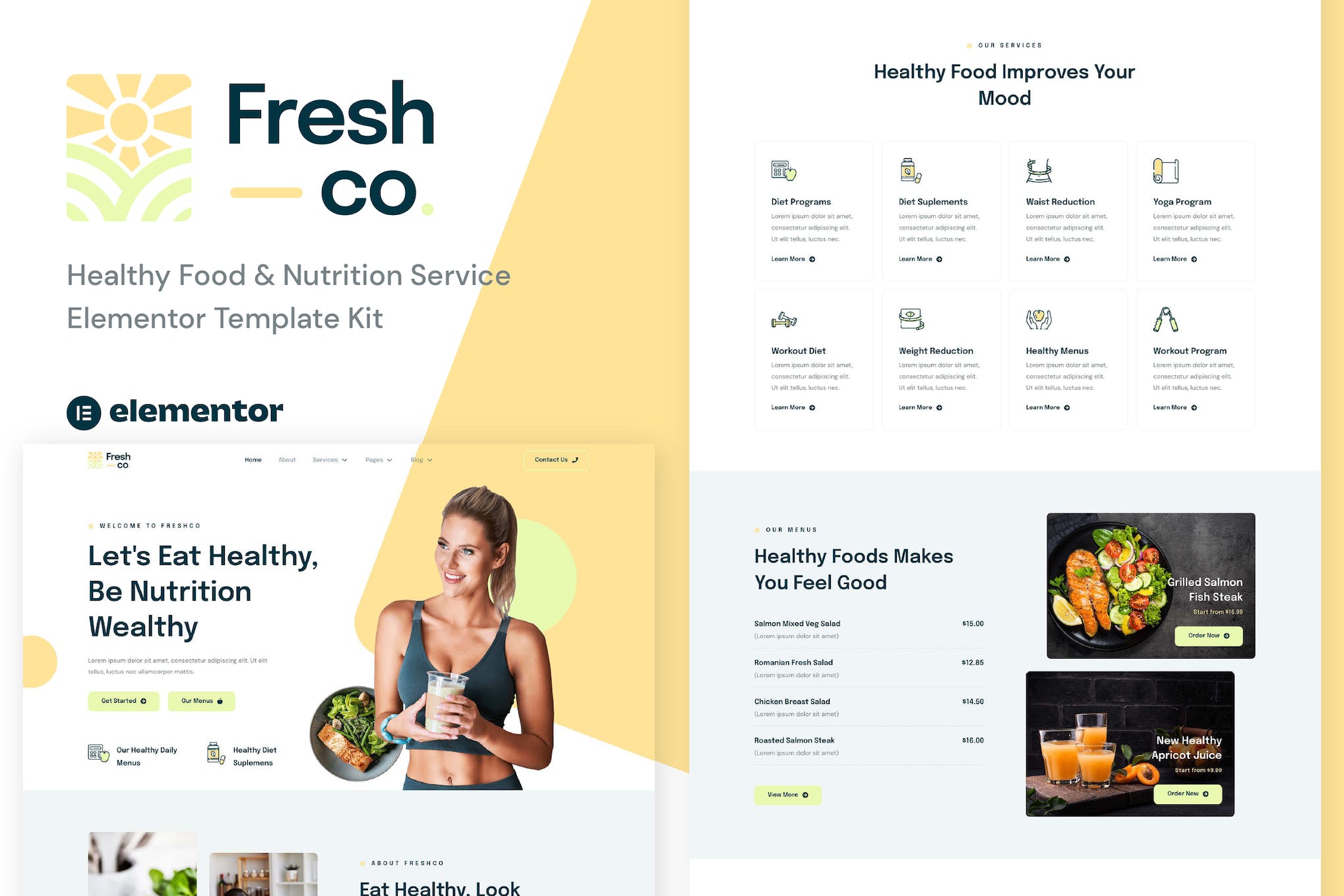 Freshco - Healthy Food & Nutrition Service Elementor Template Kit template kit cover image