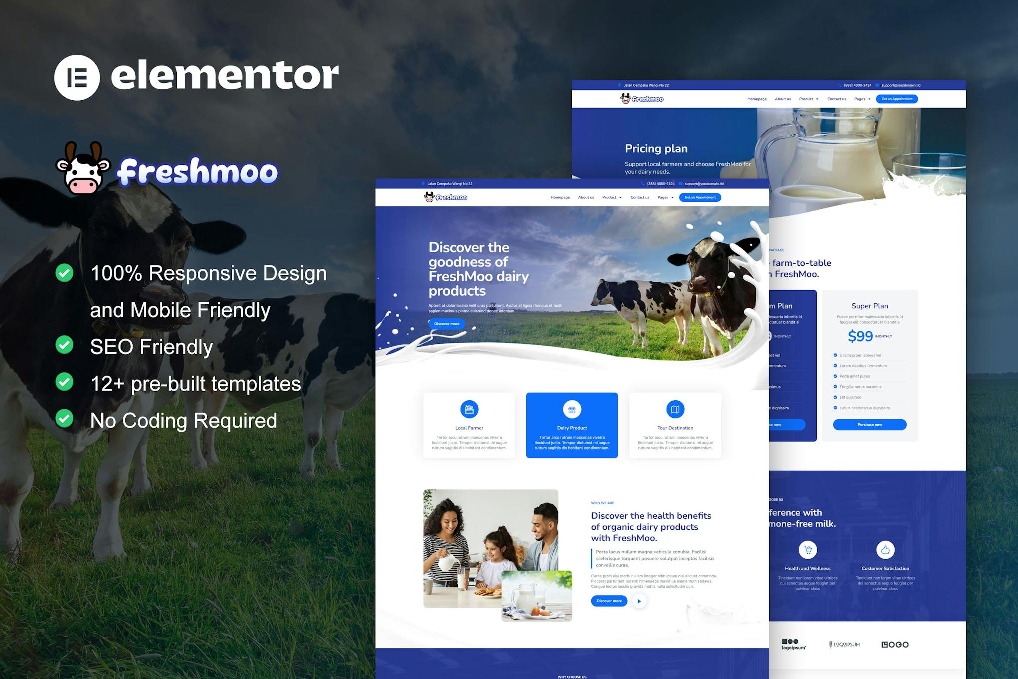 FreshMoo - Dairy Farm Elementor Pro Template Kit template kit cover image