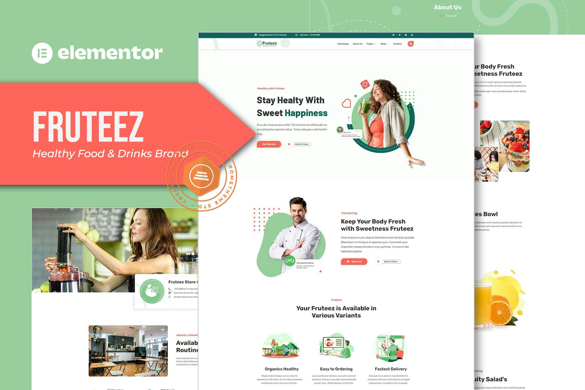 Fruteez - Healthy Food & Drinks Brand Elementor Template Kit template kit cover image