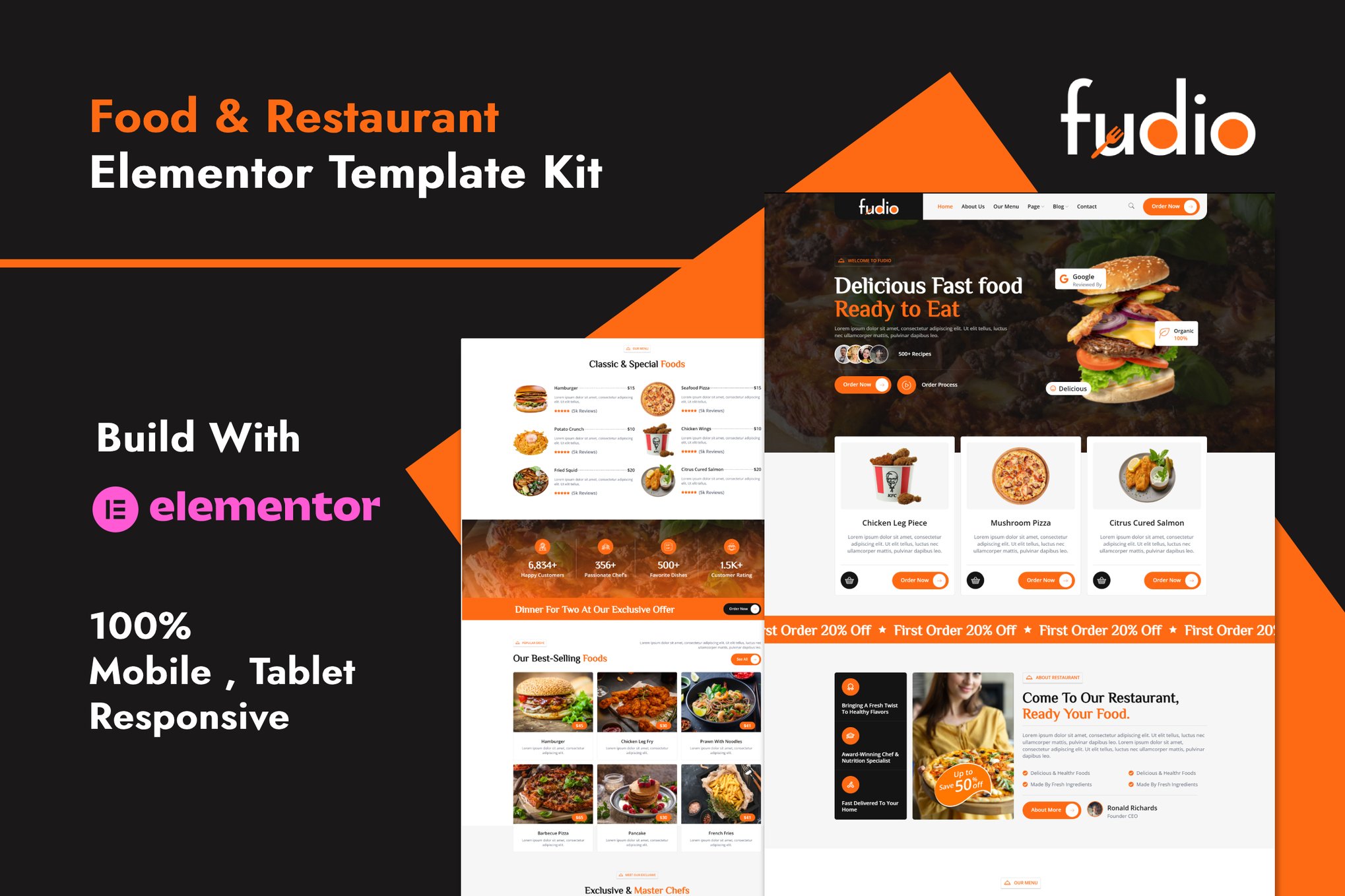 Fudio - Food & Restaurant Elementor Template Kit template kit cover image