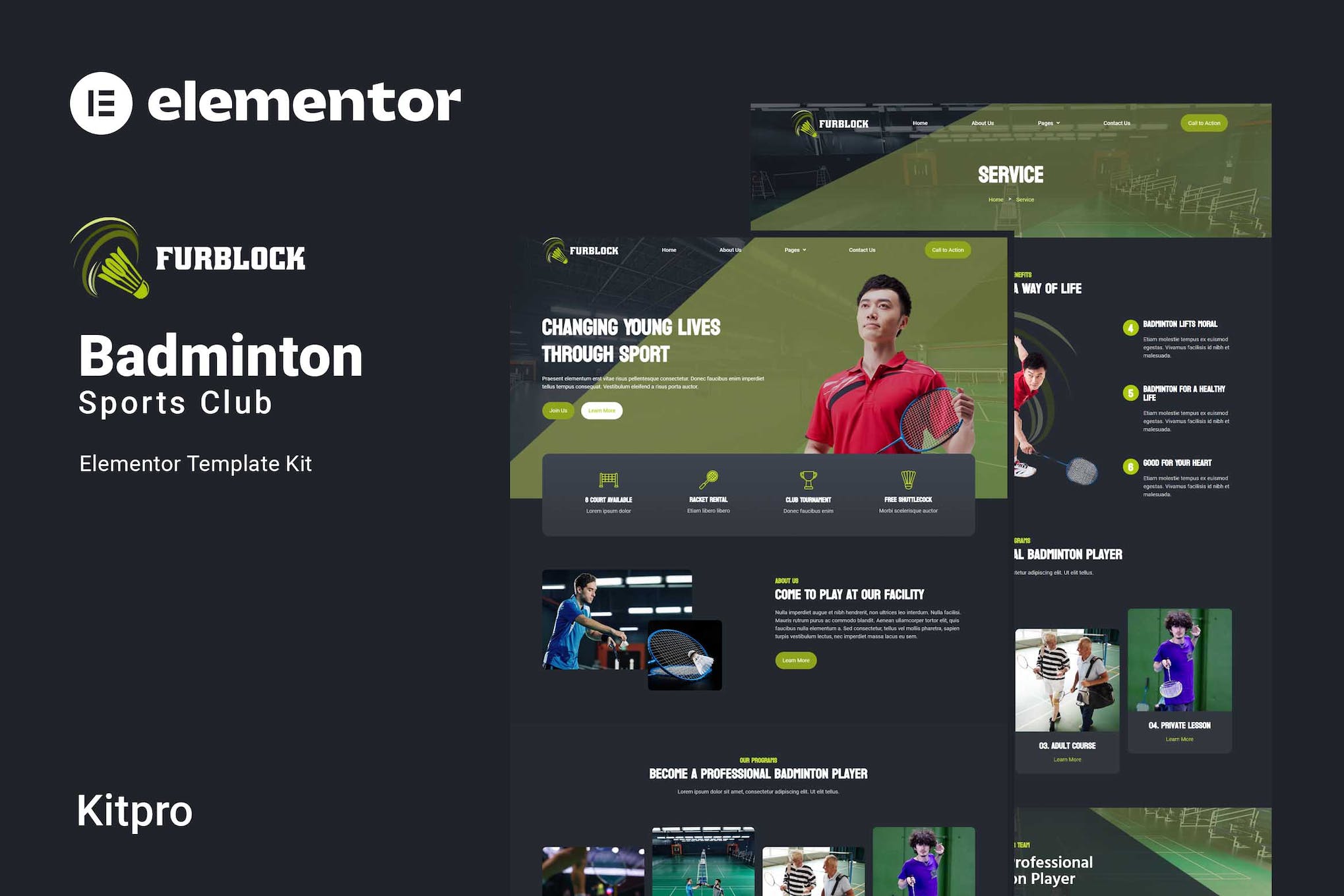 Furblock - Badminton Club Elementor Template Kit template kit cover image
