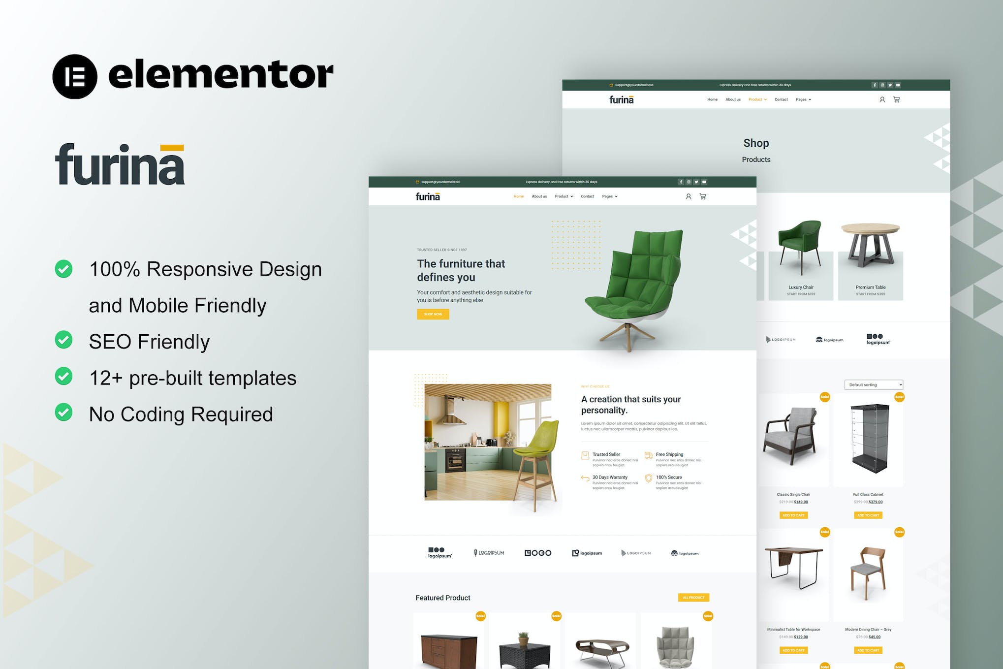 Furina - Furniture Shop WooCommerce Elementor Pro Template Kit template kit cover image