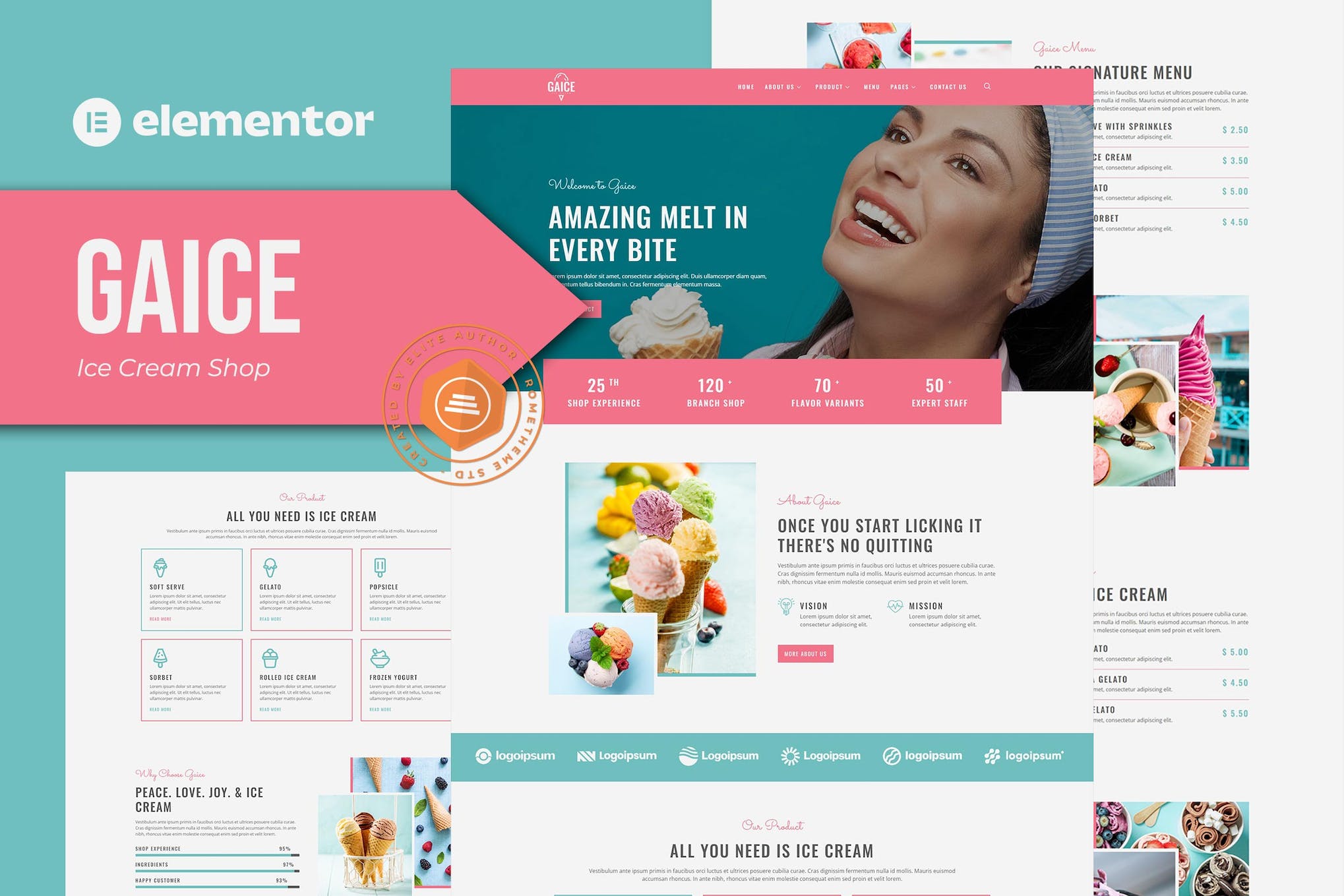Gaice - Ice Cream Shop Elementor Template Kit template kit cover image