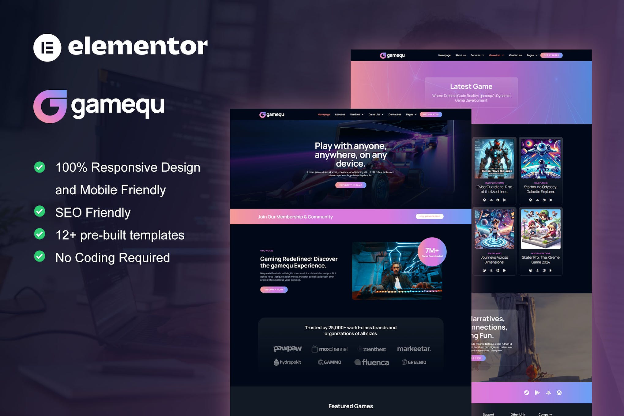 Gamequ - Game Publisher Elementor Pro Template Kit template kit cover image