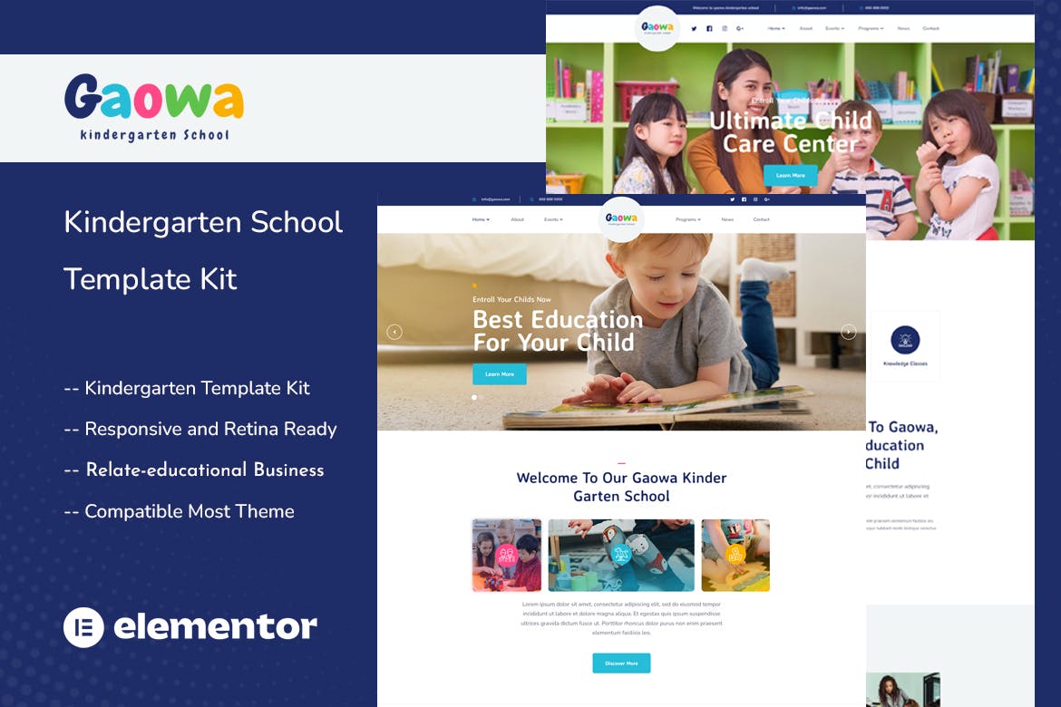 Gaowa - Kindergarten School Elementor Template Kit template kit cover image