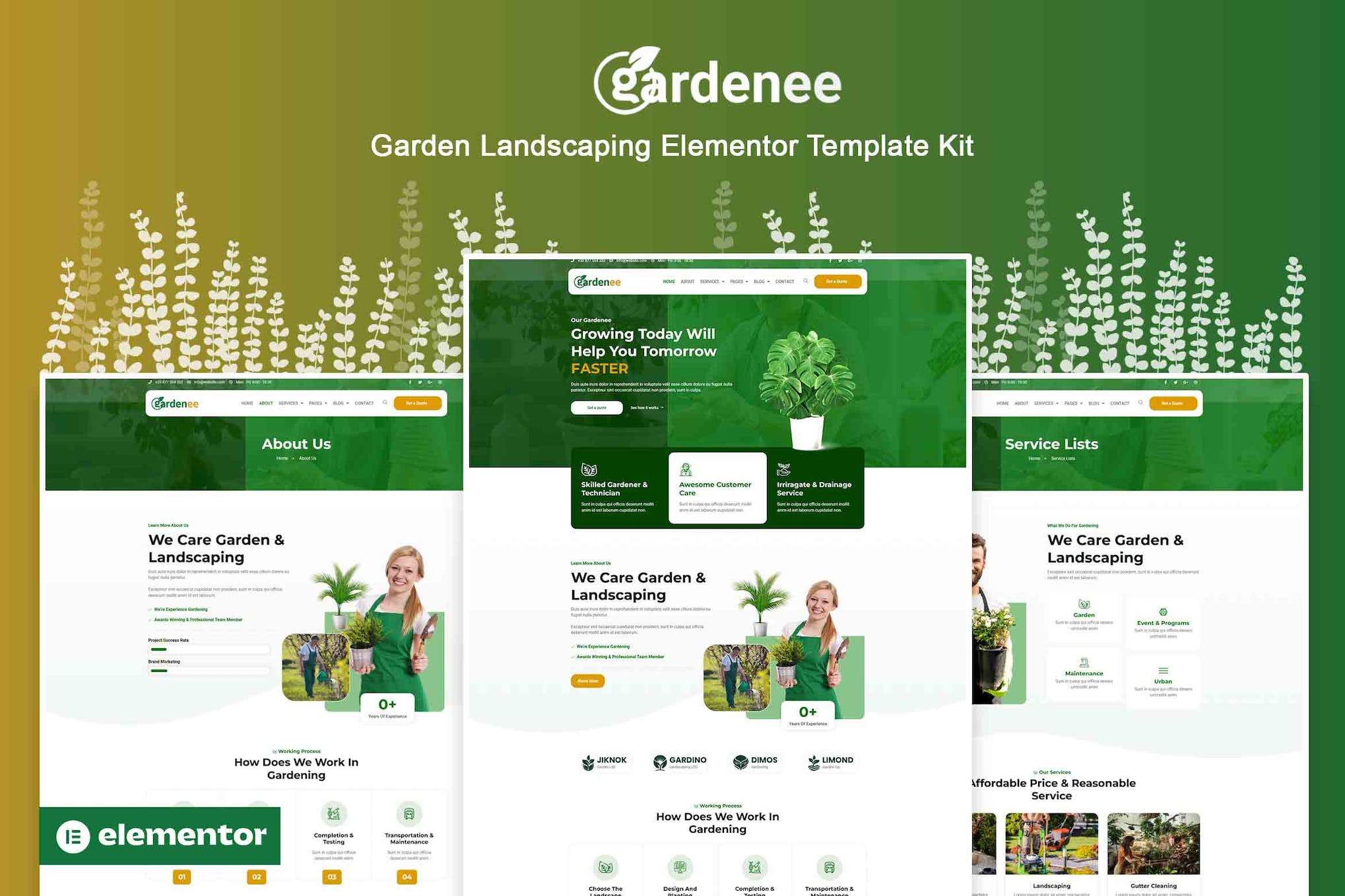 Gardenee - Landscaping & Garden Care Elementor Pro Template Kit template kit cover image