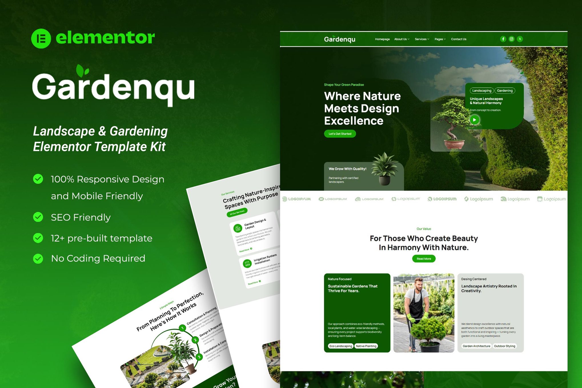 Gardenqu - Landscape & Gardening Elementor Template Kit template kit cover image