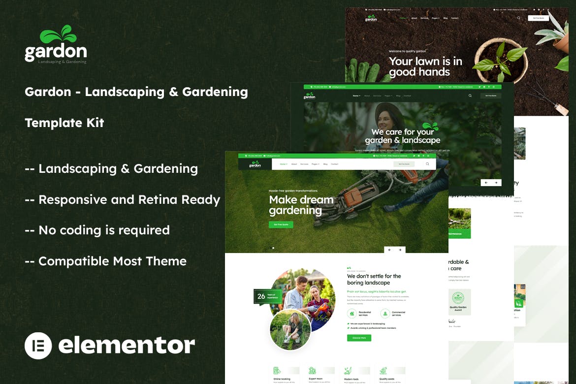 Gardon - Landscaping & Gardening Elementor Template Kit template kit cover image