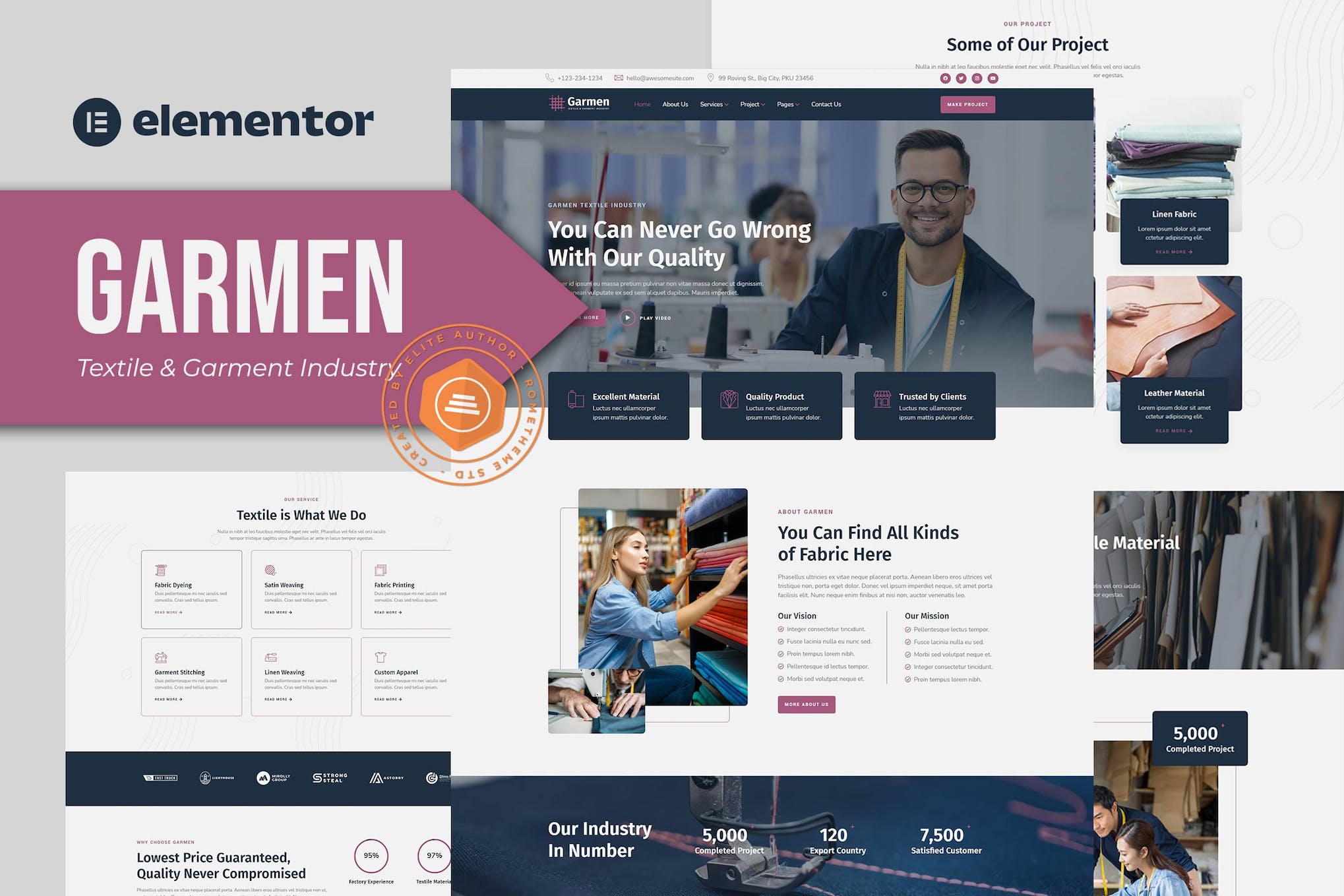 Garmen - Textile & Garment Industry Elementor Template Kit template kit cover image
