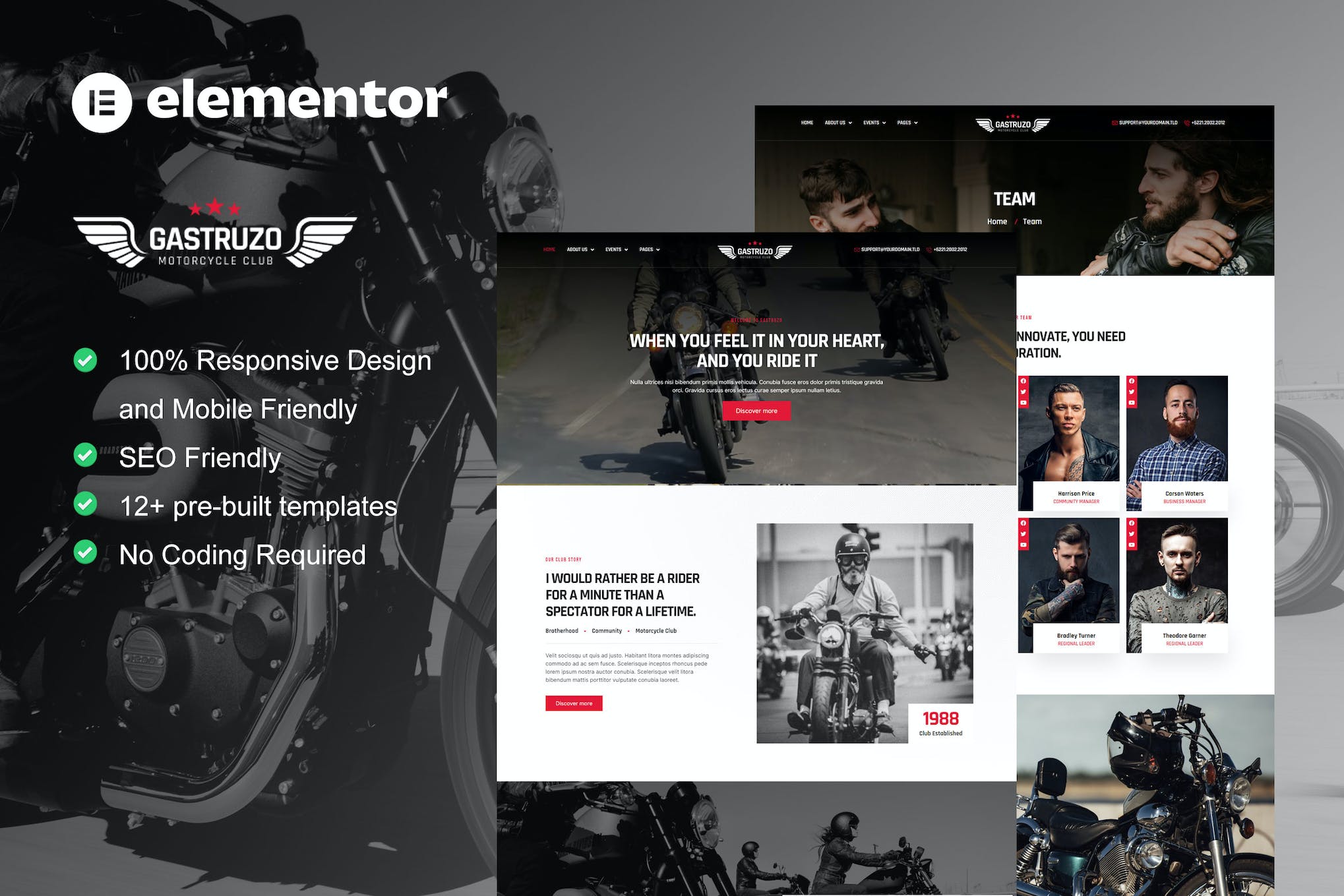 Gastruzo - Motorcycle Club Elementor Template Kit template kit cover image