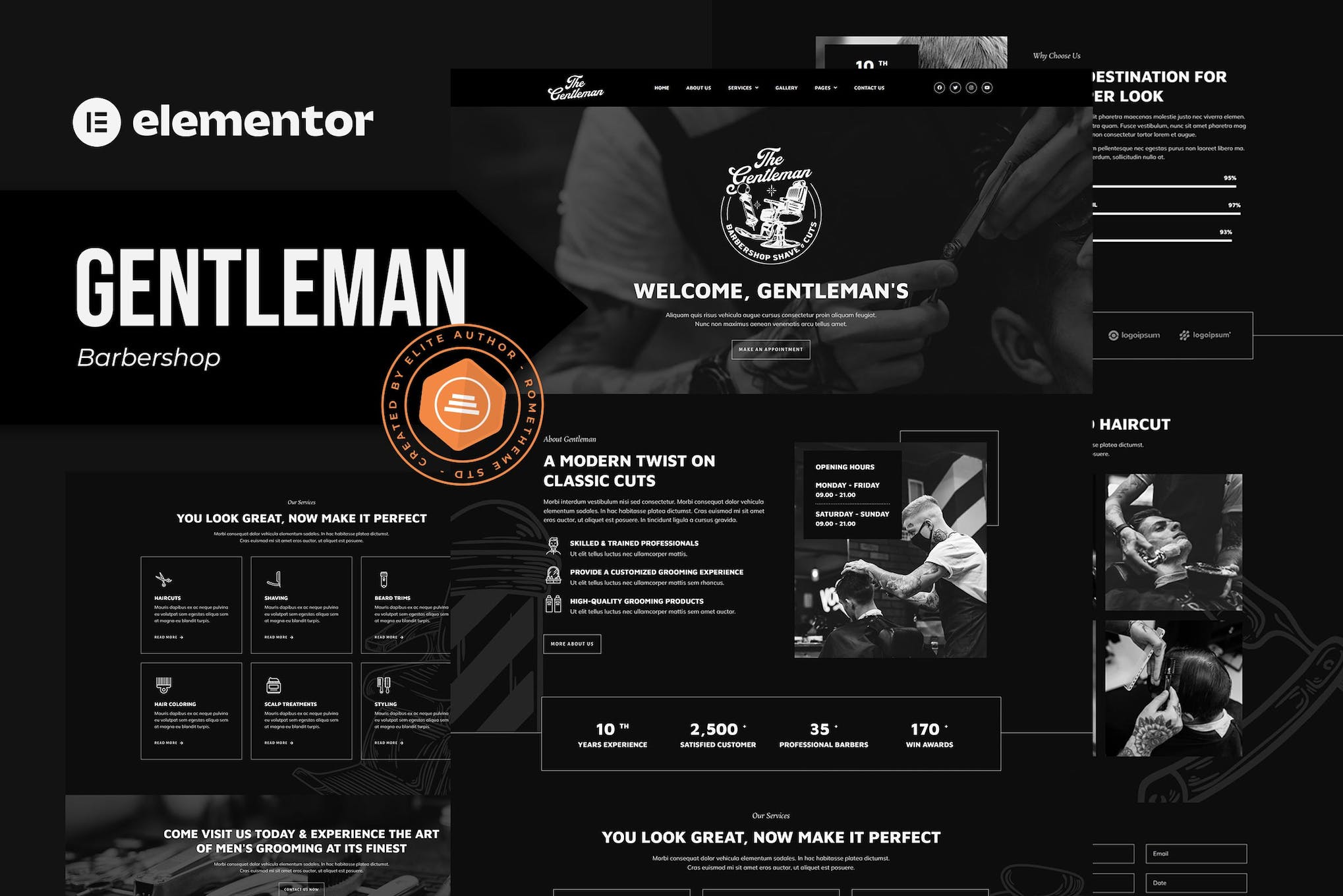 Gentleman - Barbershop & Hair Studio Elementor Template Kit template kit cover image