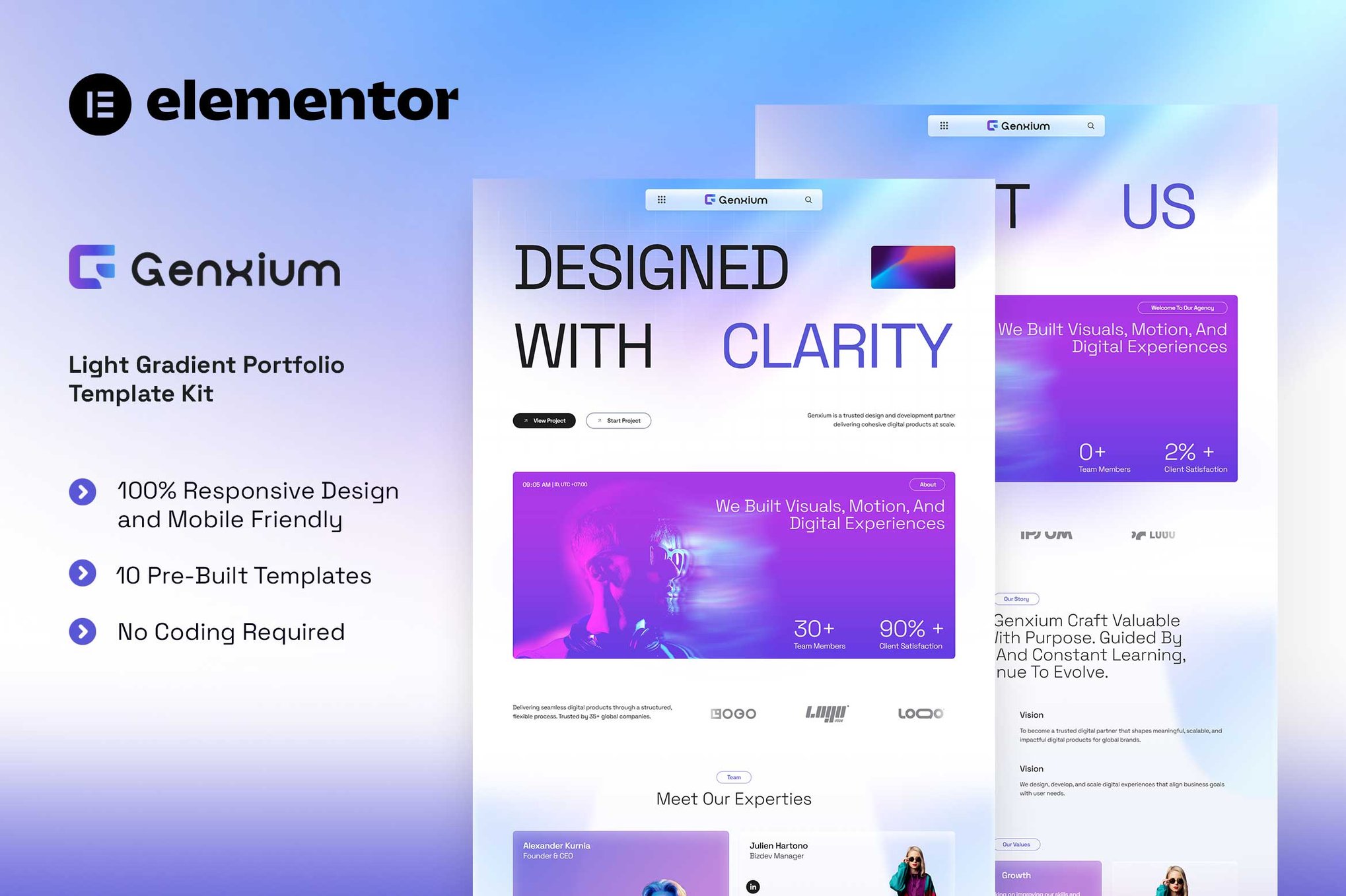 Genxium - Light Gradient Portfolio Elementor Template Kit template kit cover image