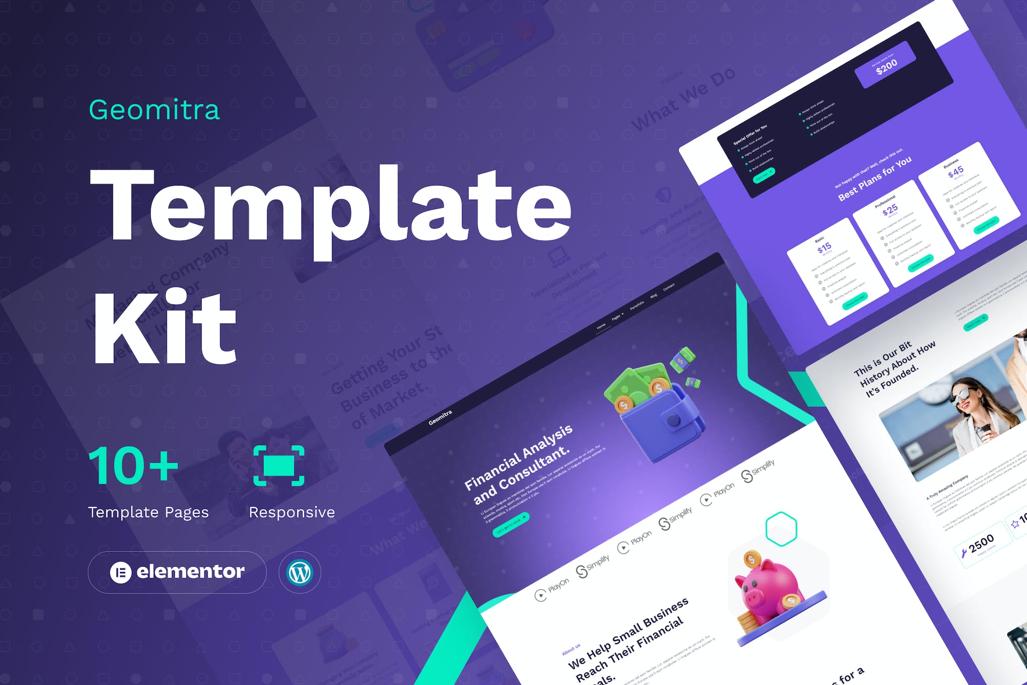 Geomitra - Creative Financial Elementor Pro Template Kit template kit cover image