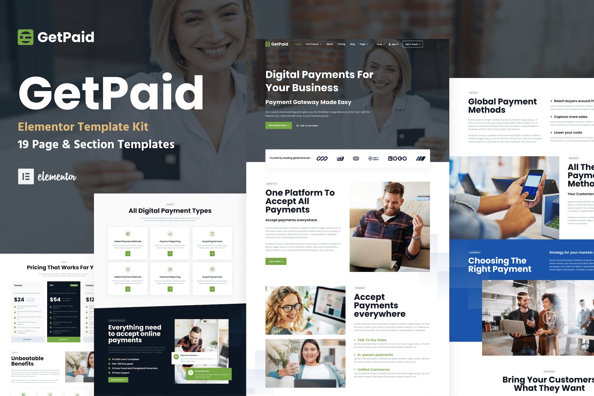 GetPaid - Payment Gateway & Fintech Service WordPress Elementor Template Kit template kit cover image