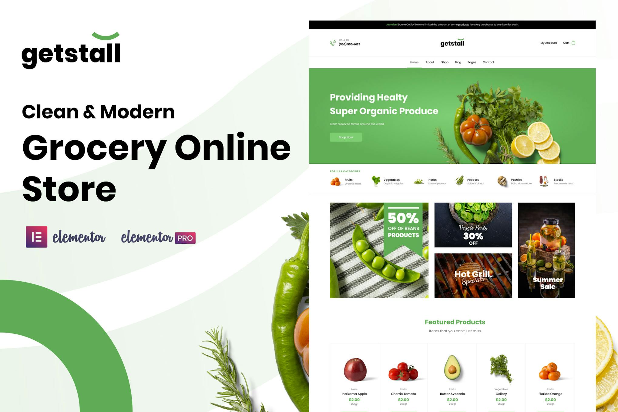 Getstall - Grocery Store Elementor Template Kit template kit cover image
