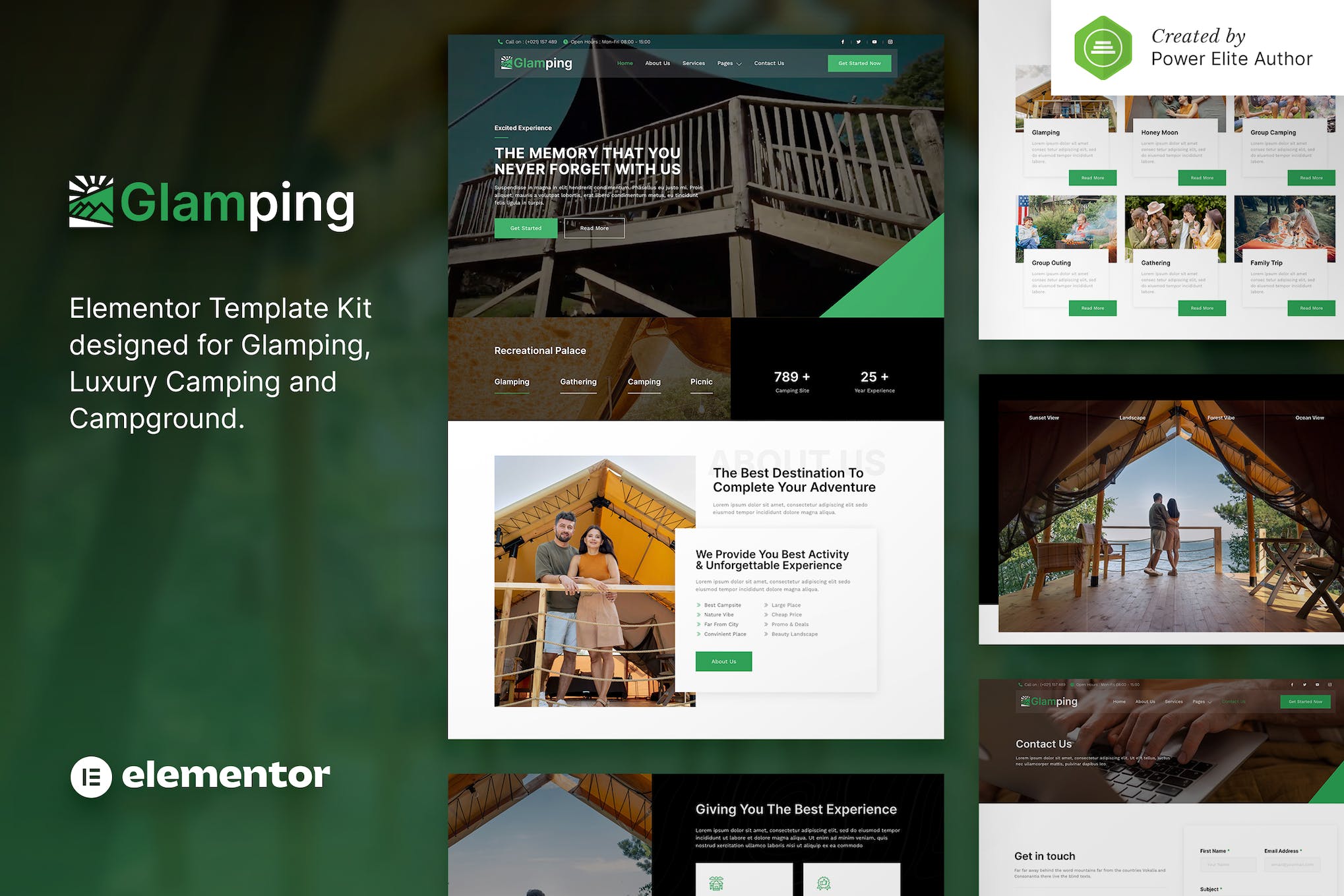 Glamping – Luxury Camping & Campground Elementor Template Kit template kit cover image