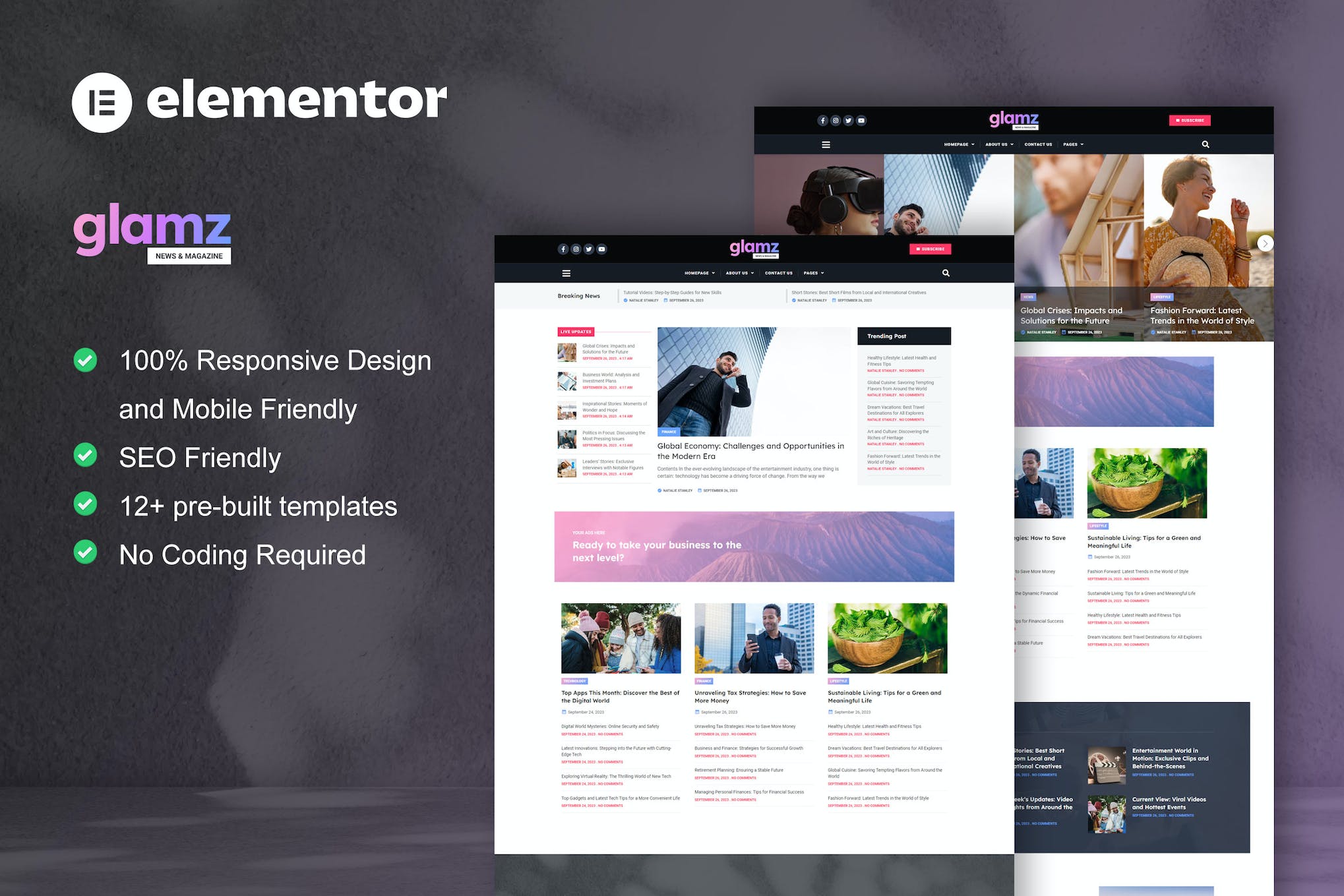 Glamz - News & Magazine Elementor Template Kit template kit cover image