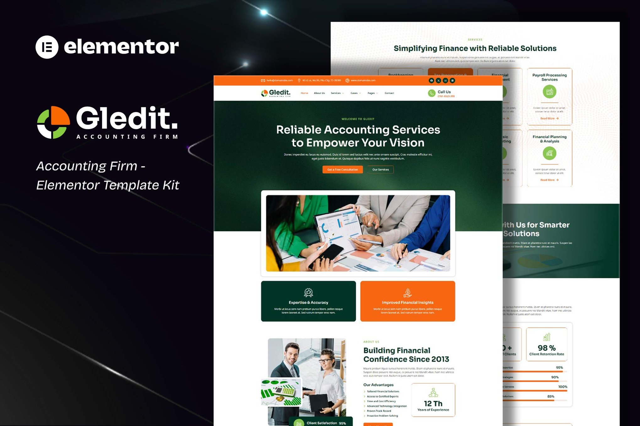Gledit - Accounting Firm Elementor Template Kit template kit cover image