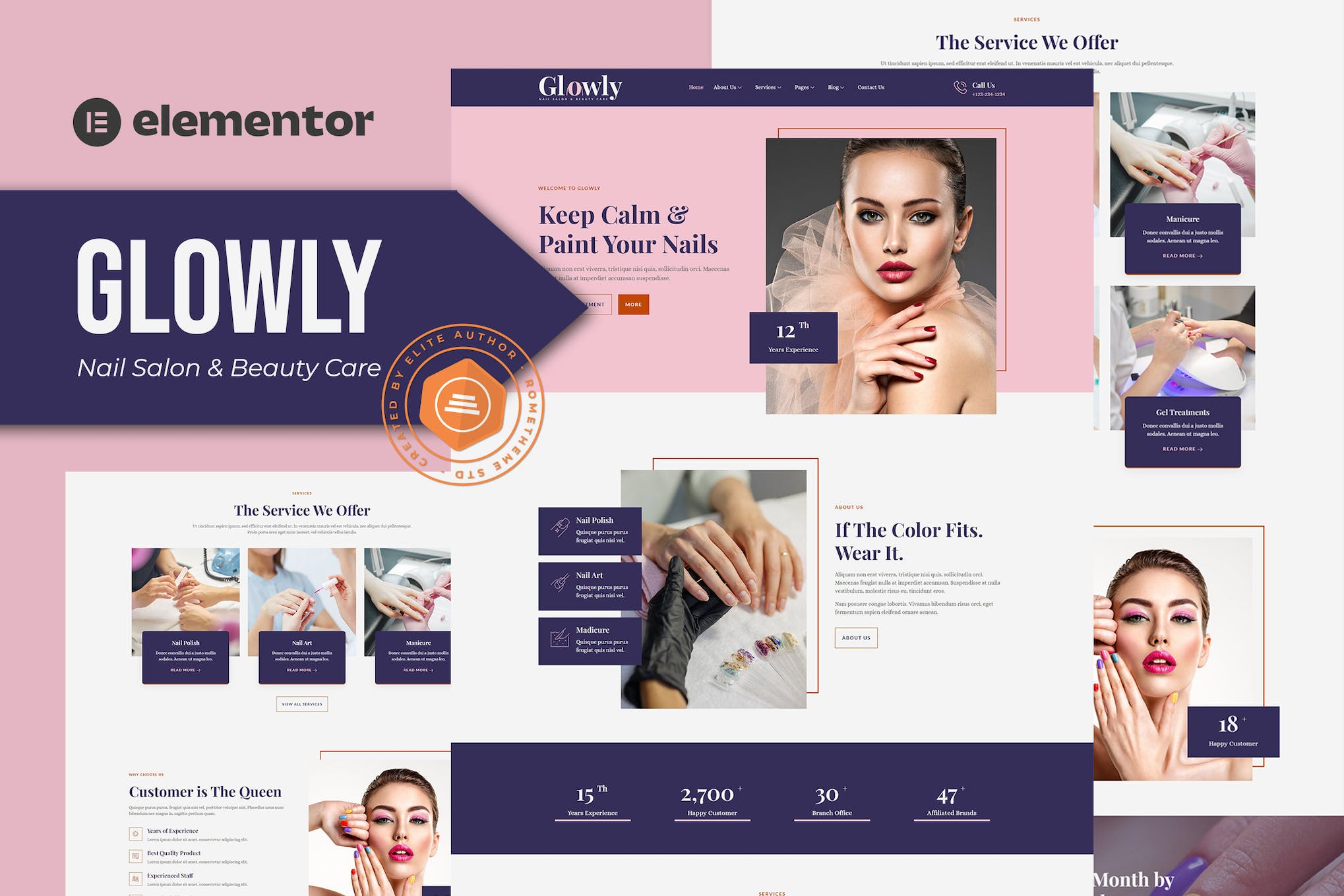 Glowly - Nail Salon & Beauty Care Elementor Template Kit template kit cover image