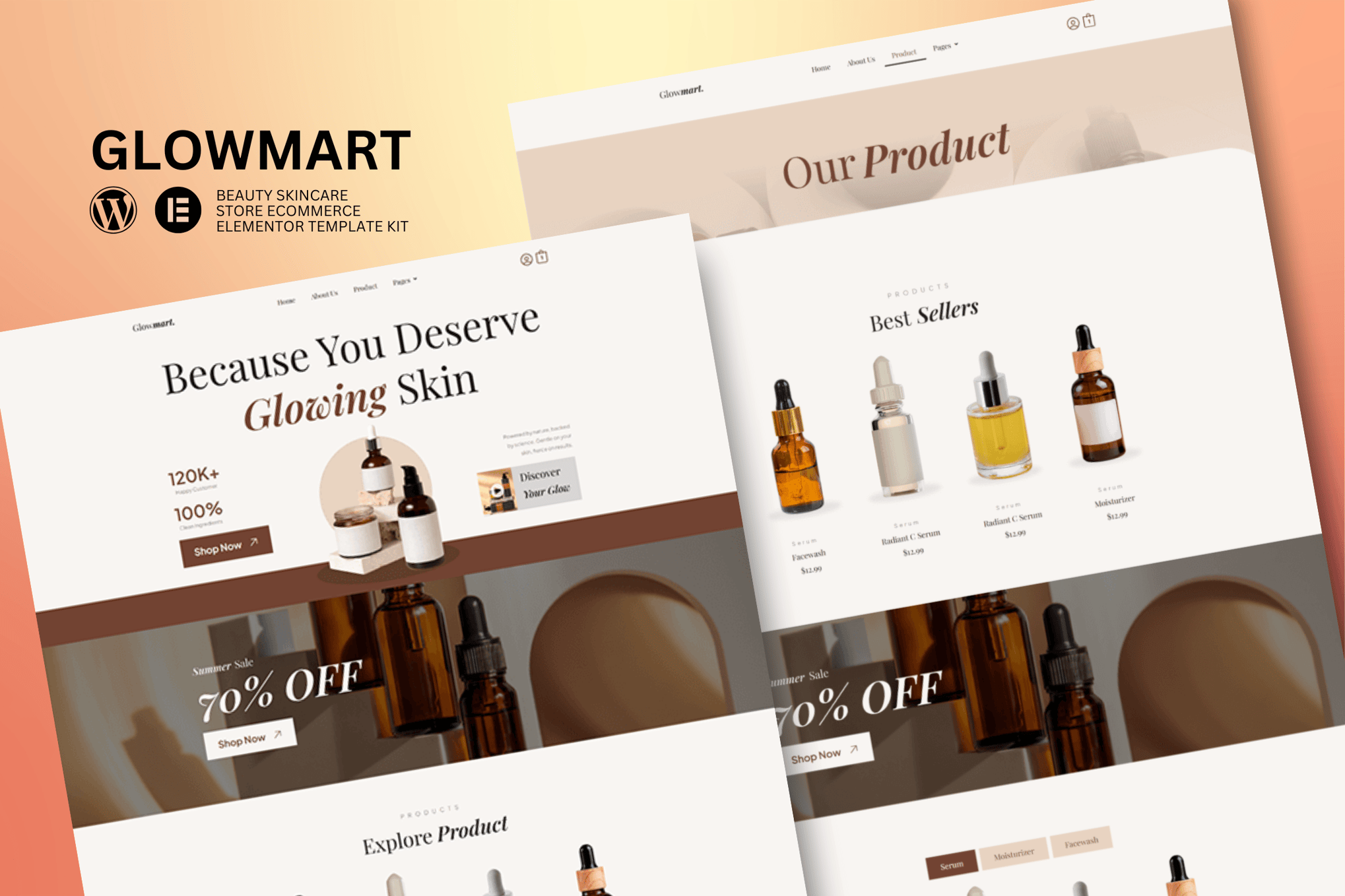 Glowmart - Beauty Cosmestics & Skincare Ecommerce Elementor Template Kit template kit cover image