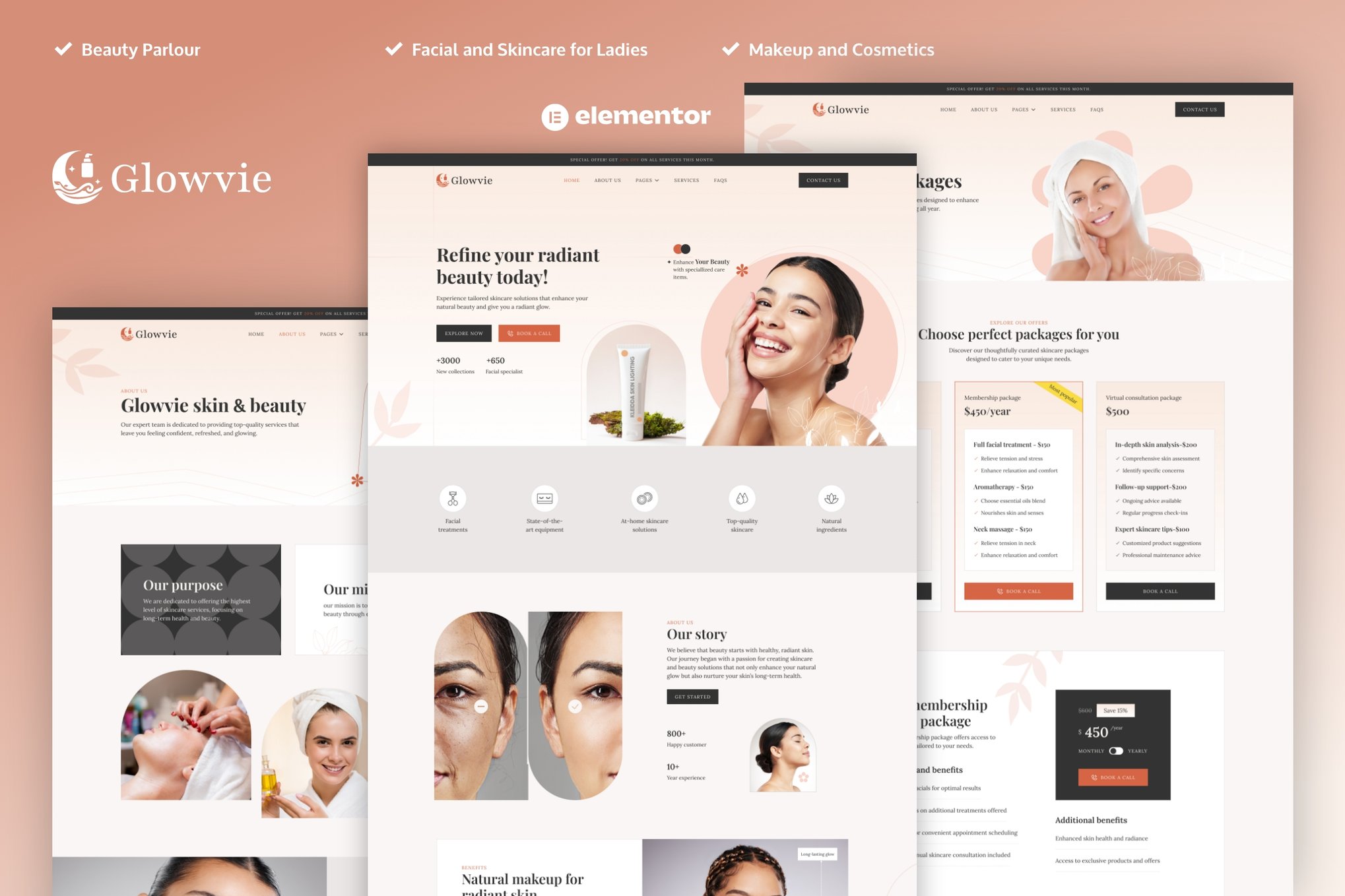 Glowvie - Beauty & Skincare Elementor Pro Template Kit template kit cover image