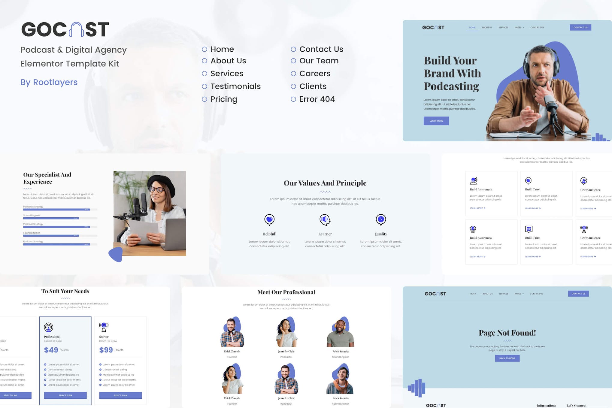 Gocast - Podcast & Digital Agency Template Kit template kit cover image