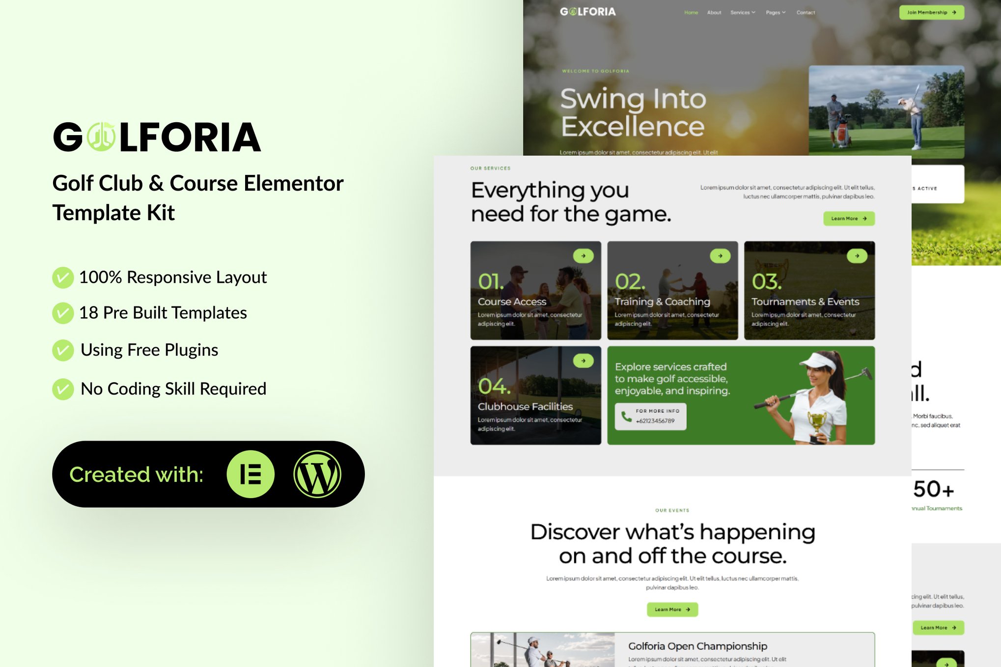 Golforia - Golf Club & Course Elementor Template Kit template kit cover image