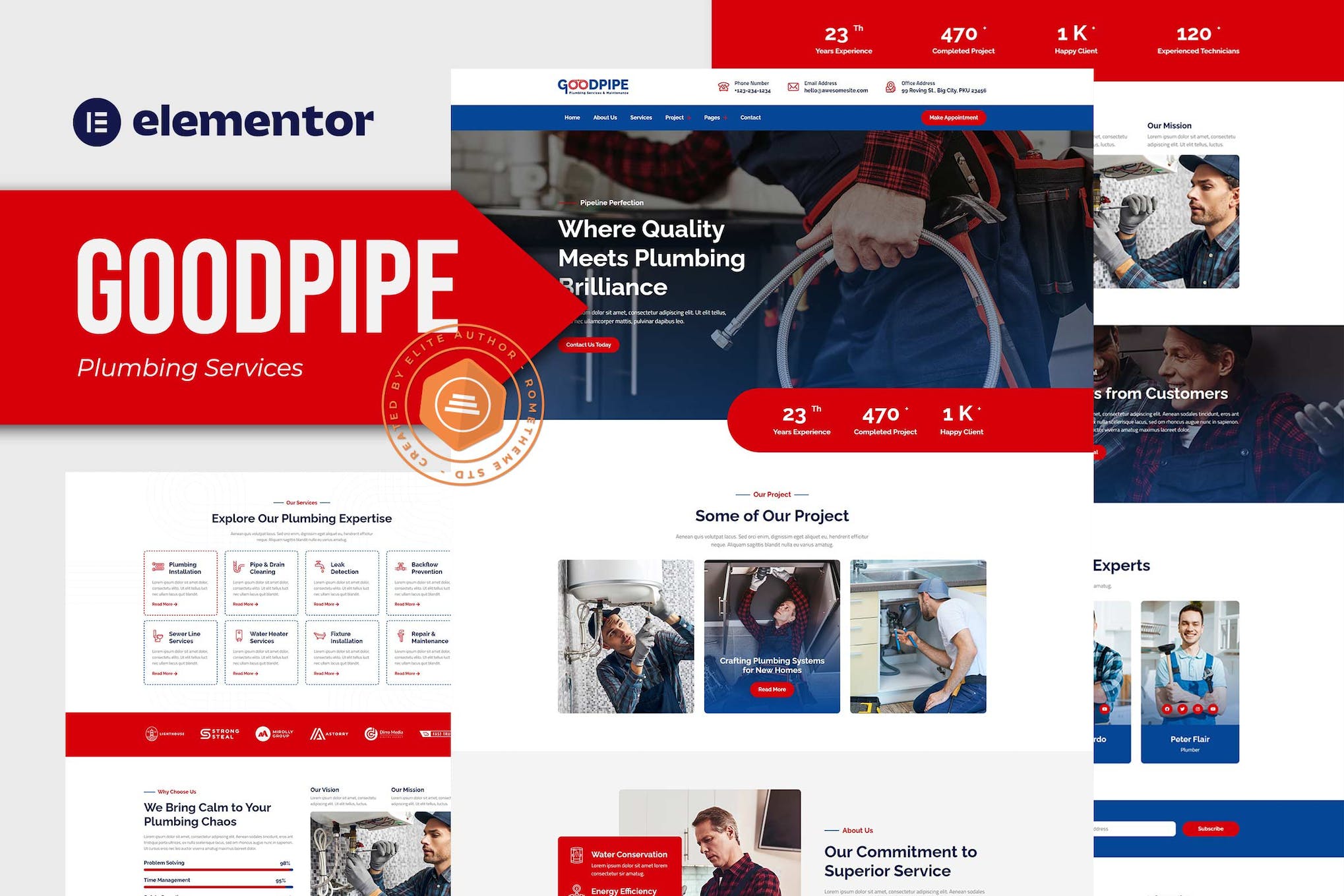 Goodpipe - Plumbing Services Elementor Template Kit template kit cover image