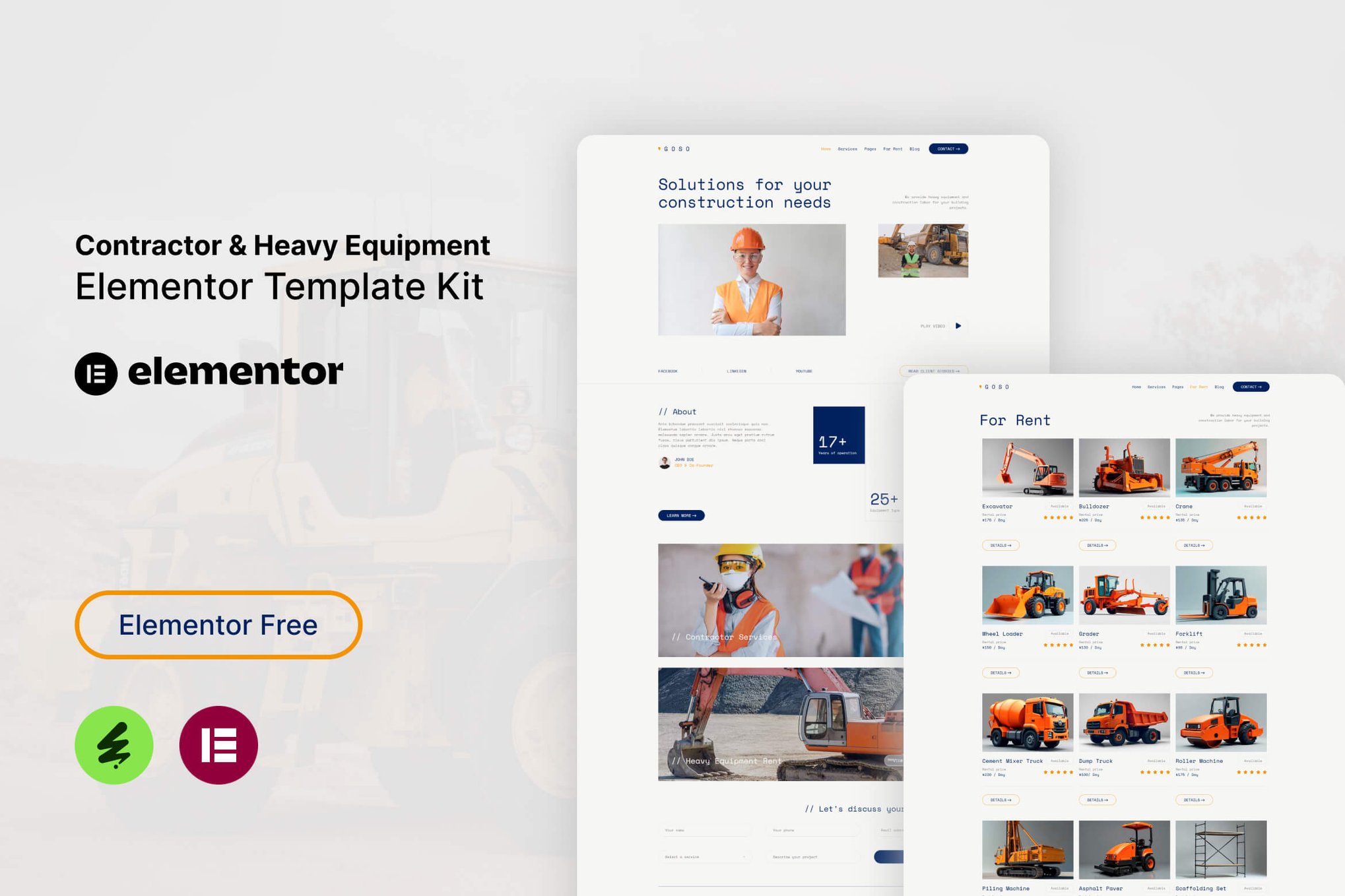 Goso - Contractor & Heavy Equipment Elementor Template Kit template kit cover image