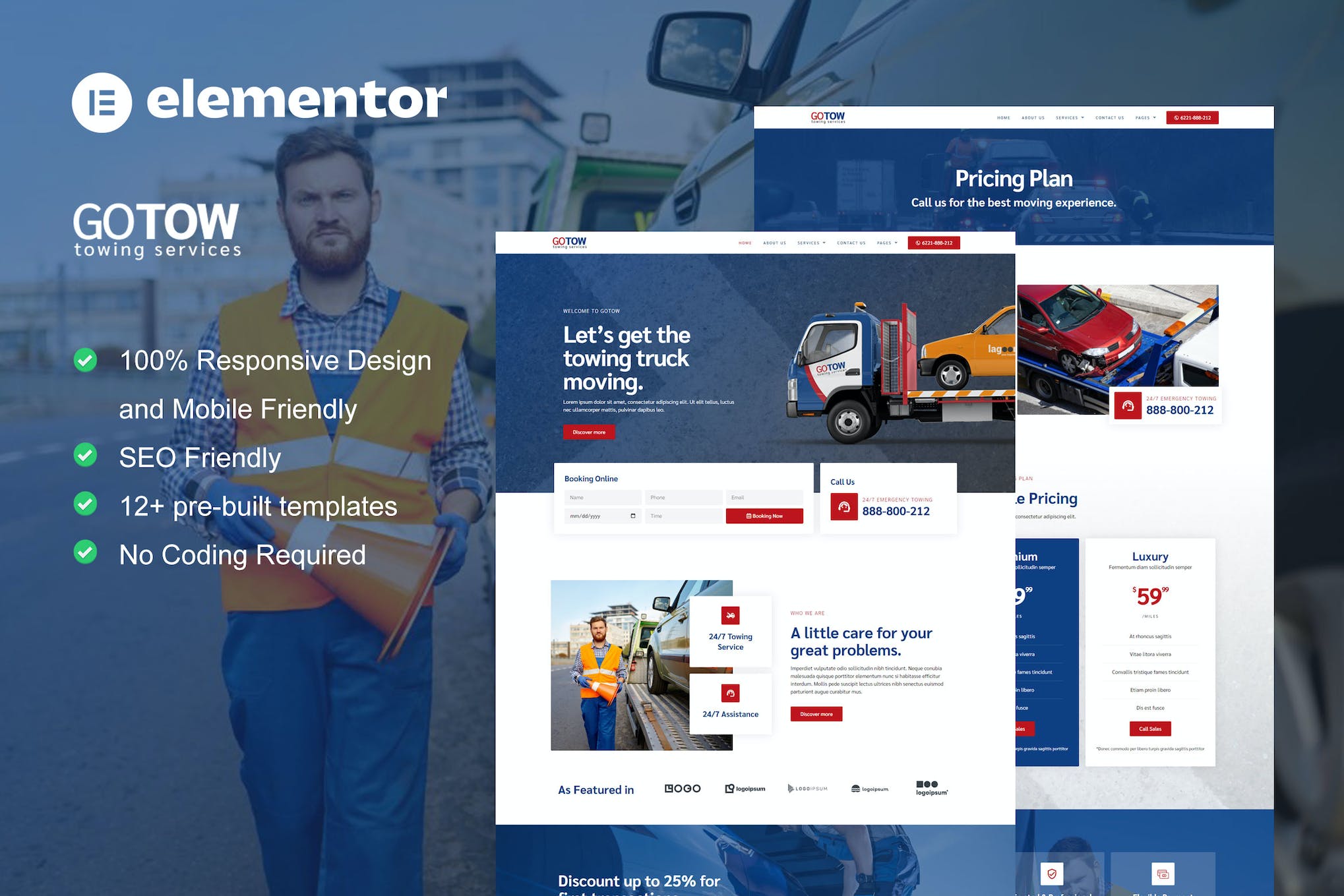 Gotow - Towing Services Elementor Template Kit template kit cover image