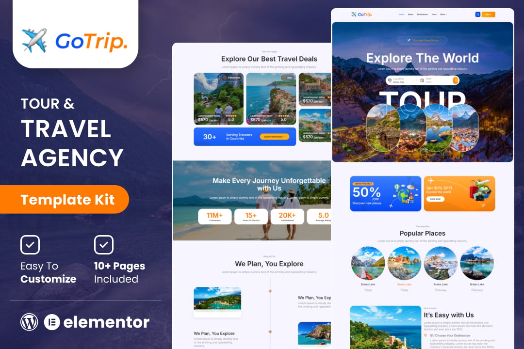 GoTrip - Tour & Travel Agency Elementor Template Kit template kit cover image