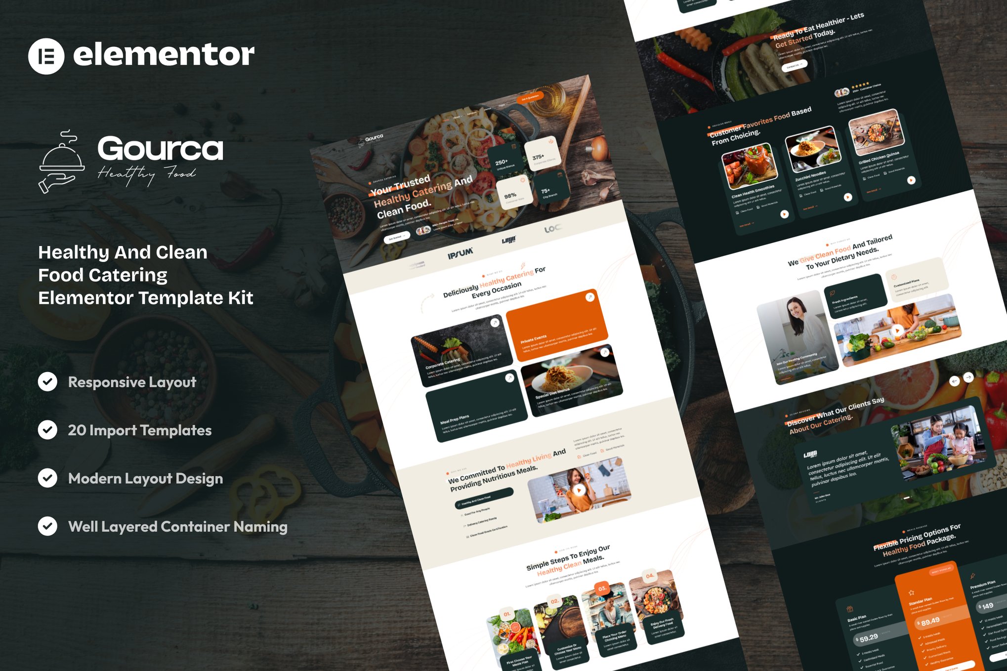 Gourca - Healthy & Clean Food Catering Elementor Template Kit template kit cover image