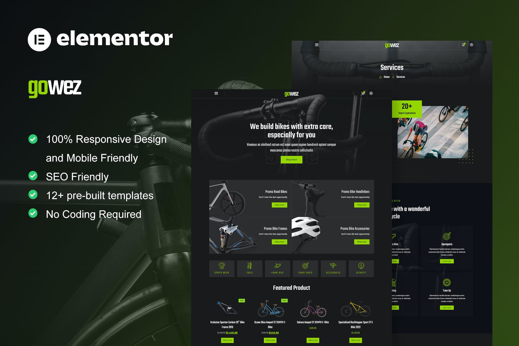 Gowez - WooCommerce Bike Shop & Bike Service Elementor Template Kit template kit cover image