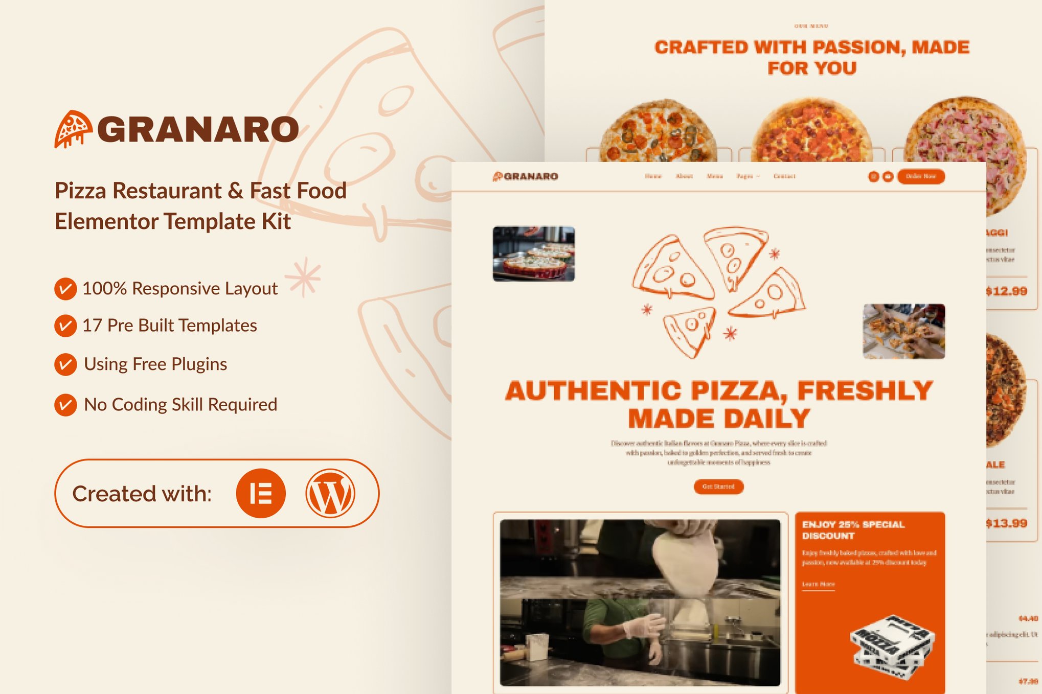Granaro - Pizza Restaurant & Fast Food Elementor Template Kit template kit cover image