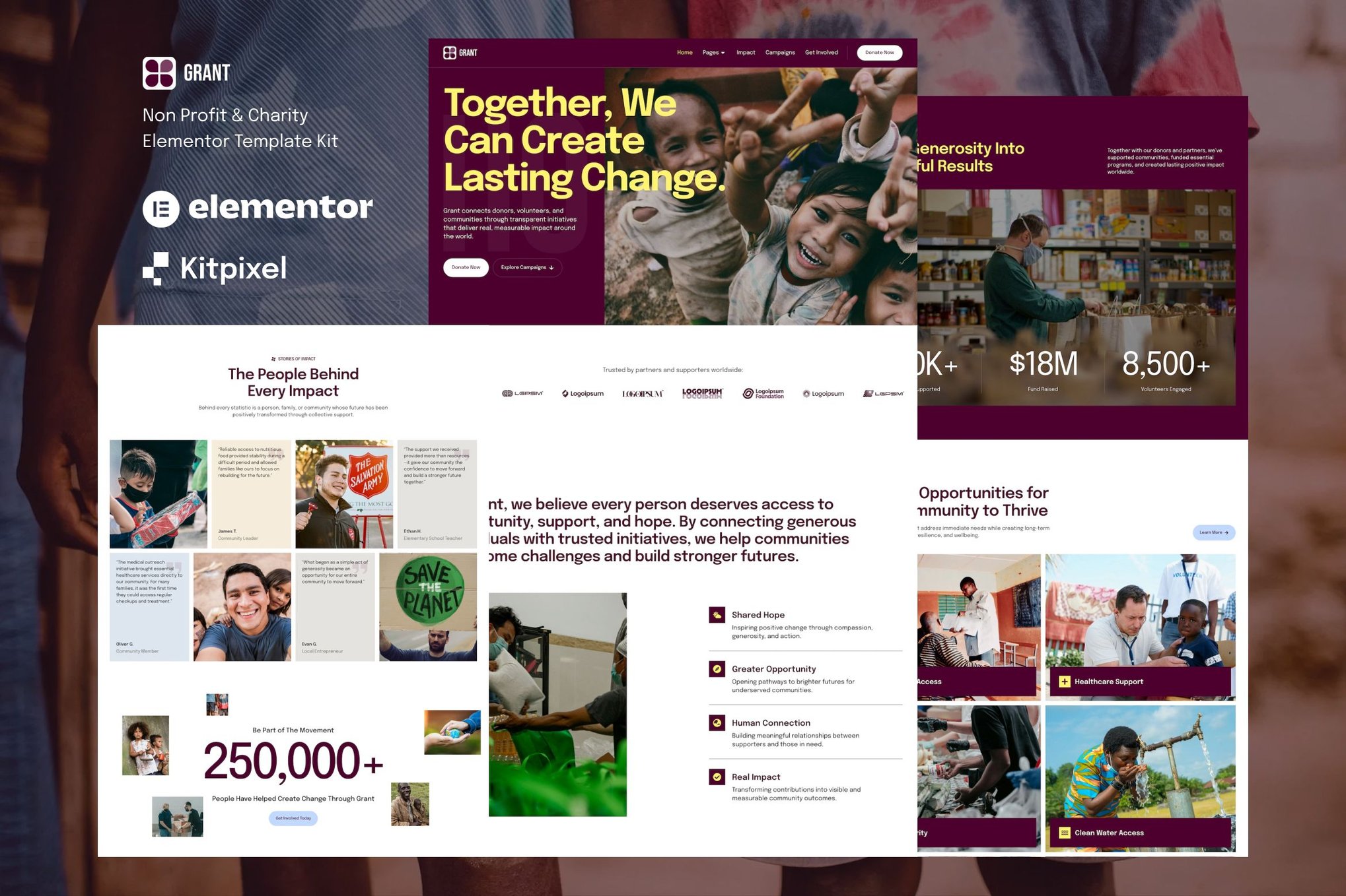 Grant - Non-Profit & Charity Elementor Template Kit template kit cover image