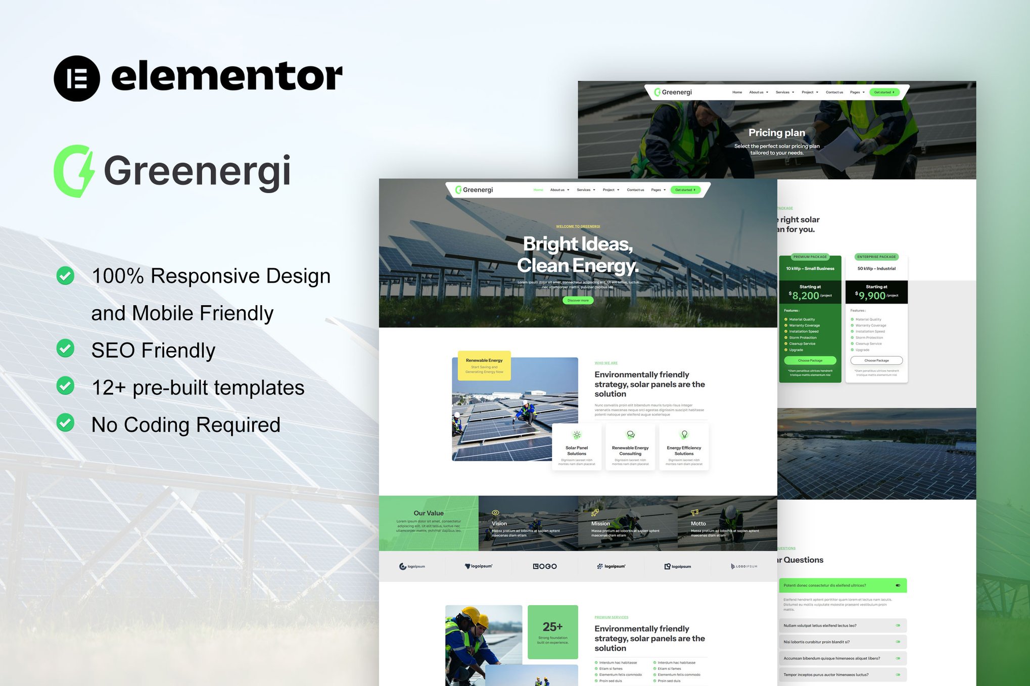 Greenergi - Solar & Green Renewable Energy Elementor Pro Template Kit template kit cover image