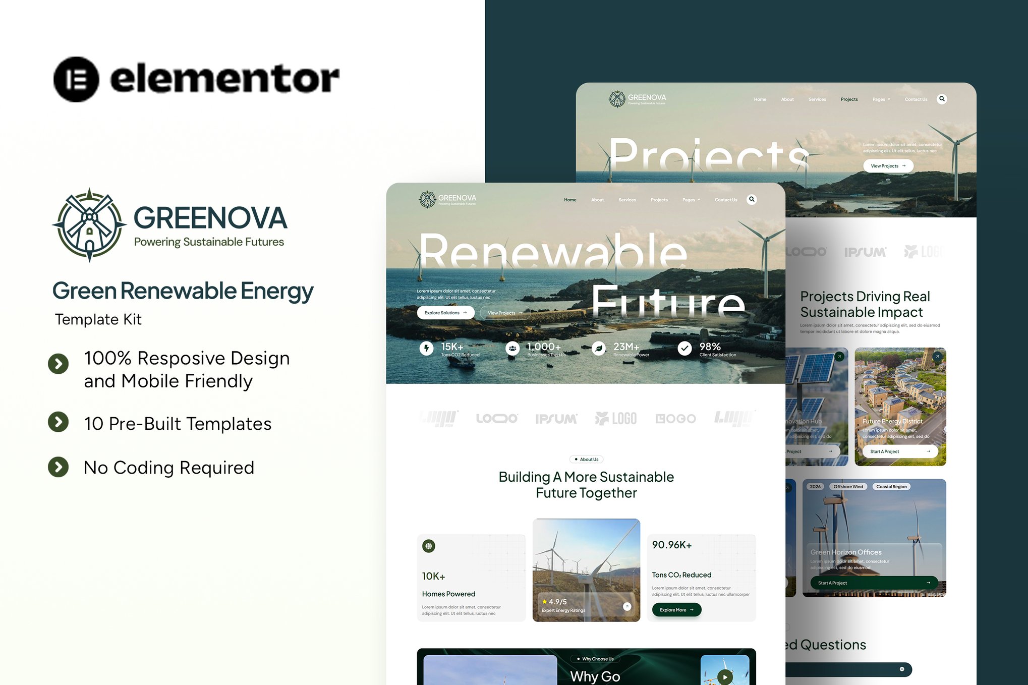 Greenova - Green Renewable Energy Elementor Template Kit template kit cover image