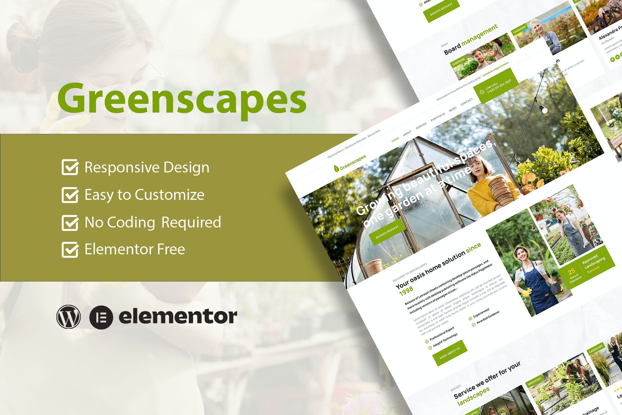 GreenScapes - Garden & Landscape Service Elementor Template Kit template kit cover image