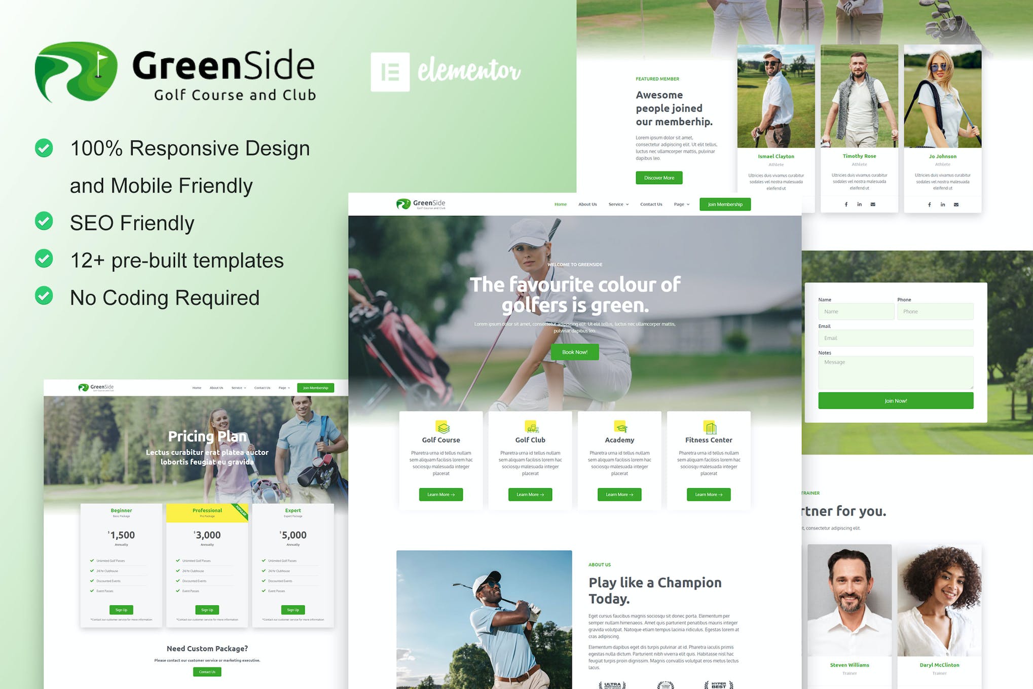 Greenside - Golf Club & Academy Elementor Template Kit template kit cover image