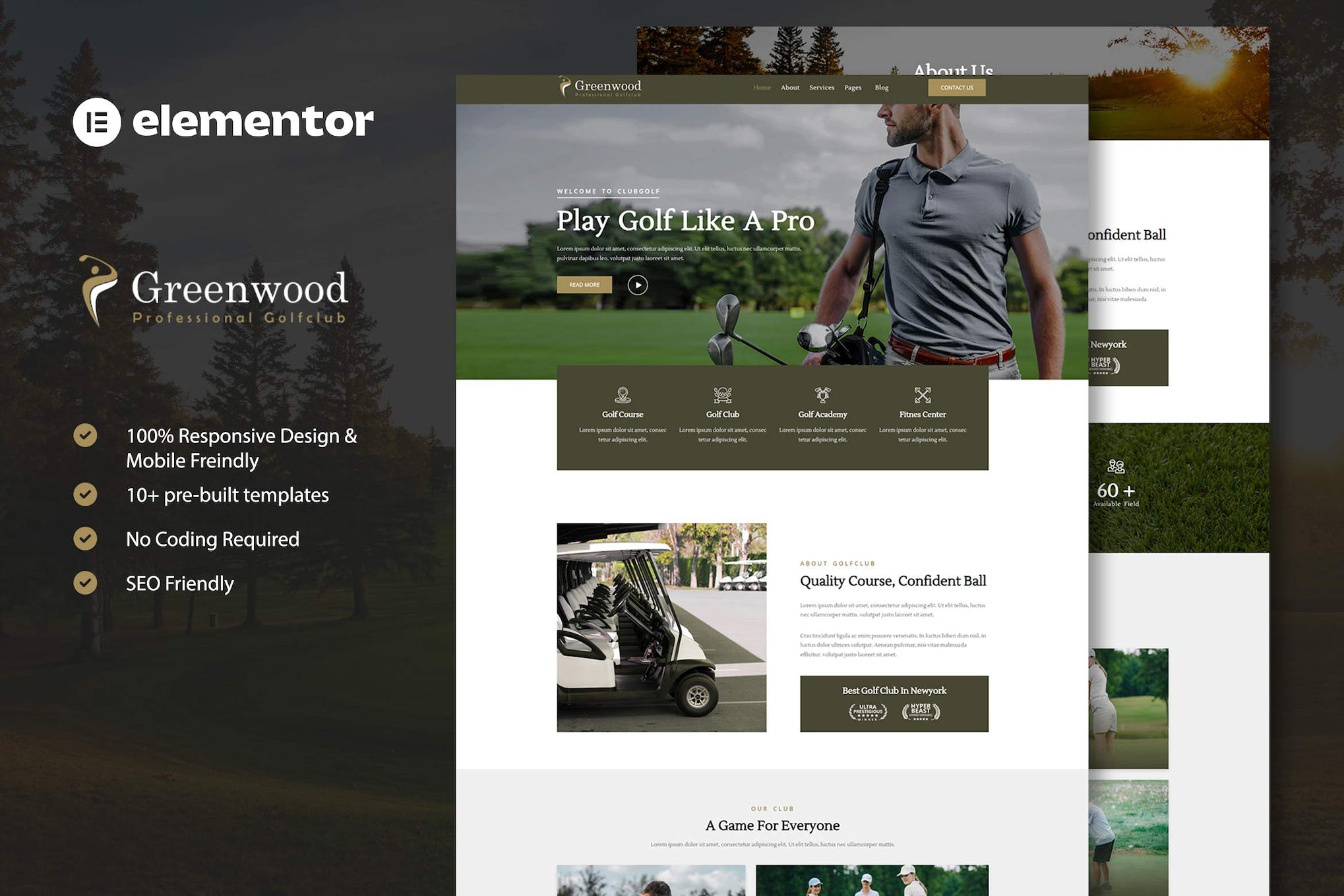 Greenwood - Golf Club & Academy Elementor Template Kit template kit cover image