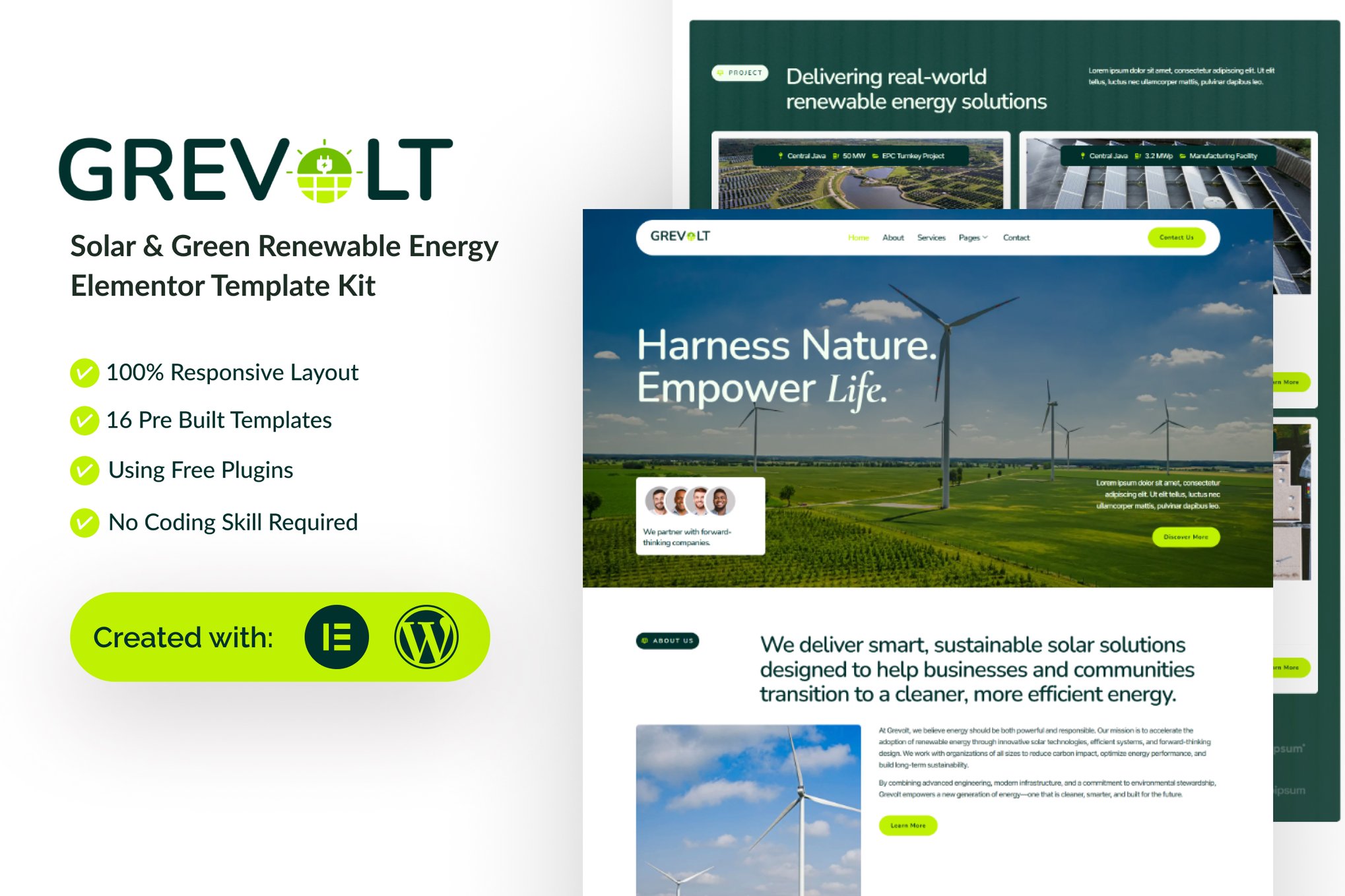 Grevolt - Solar & Green Renewable Energy Elementor Template Kit template kit cover image