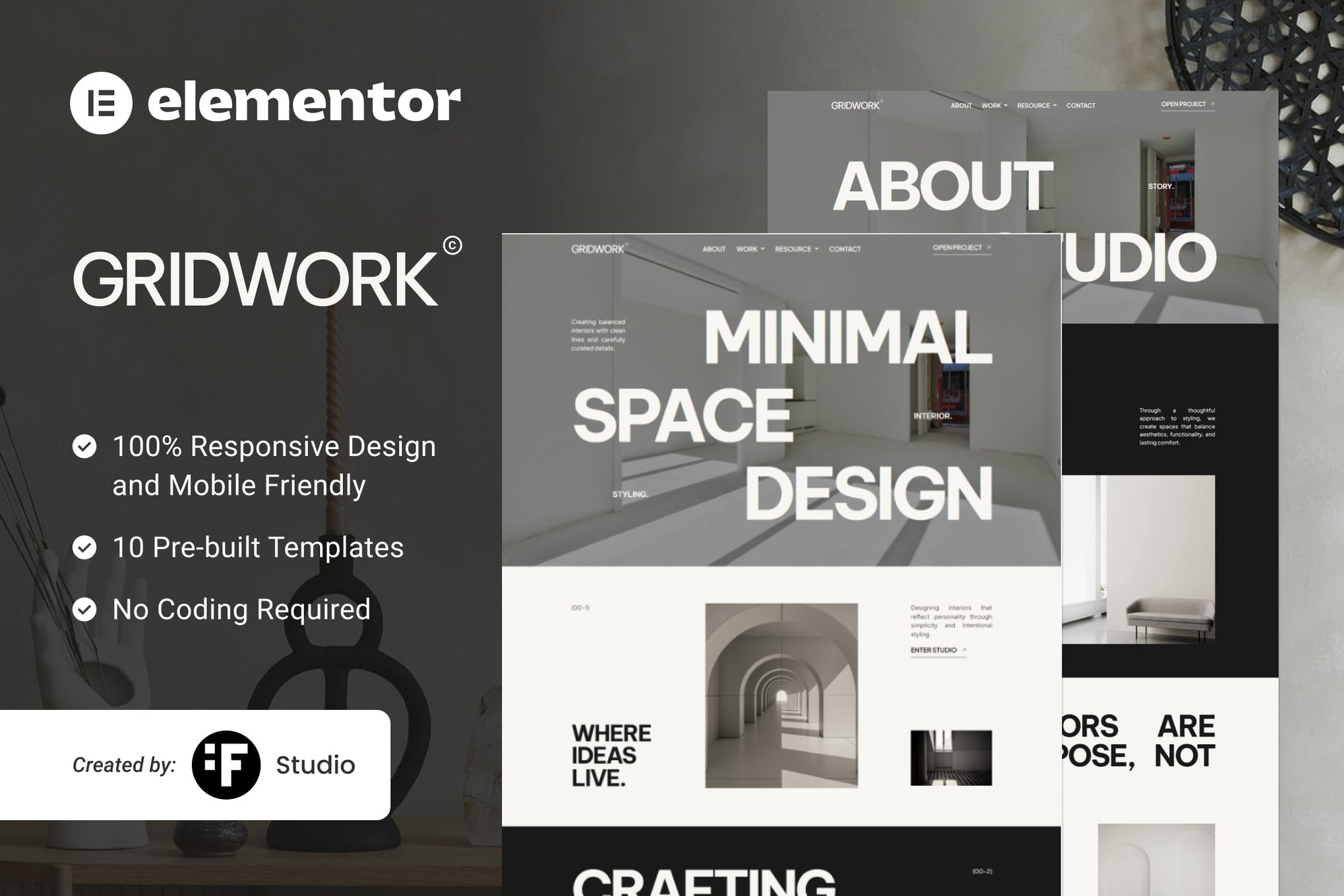 Gridwork - Interior Architecture & Styling Elementor Template Kit template kit cover image