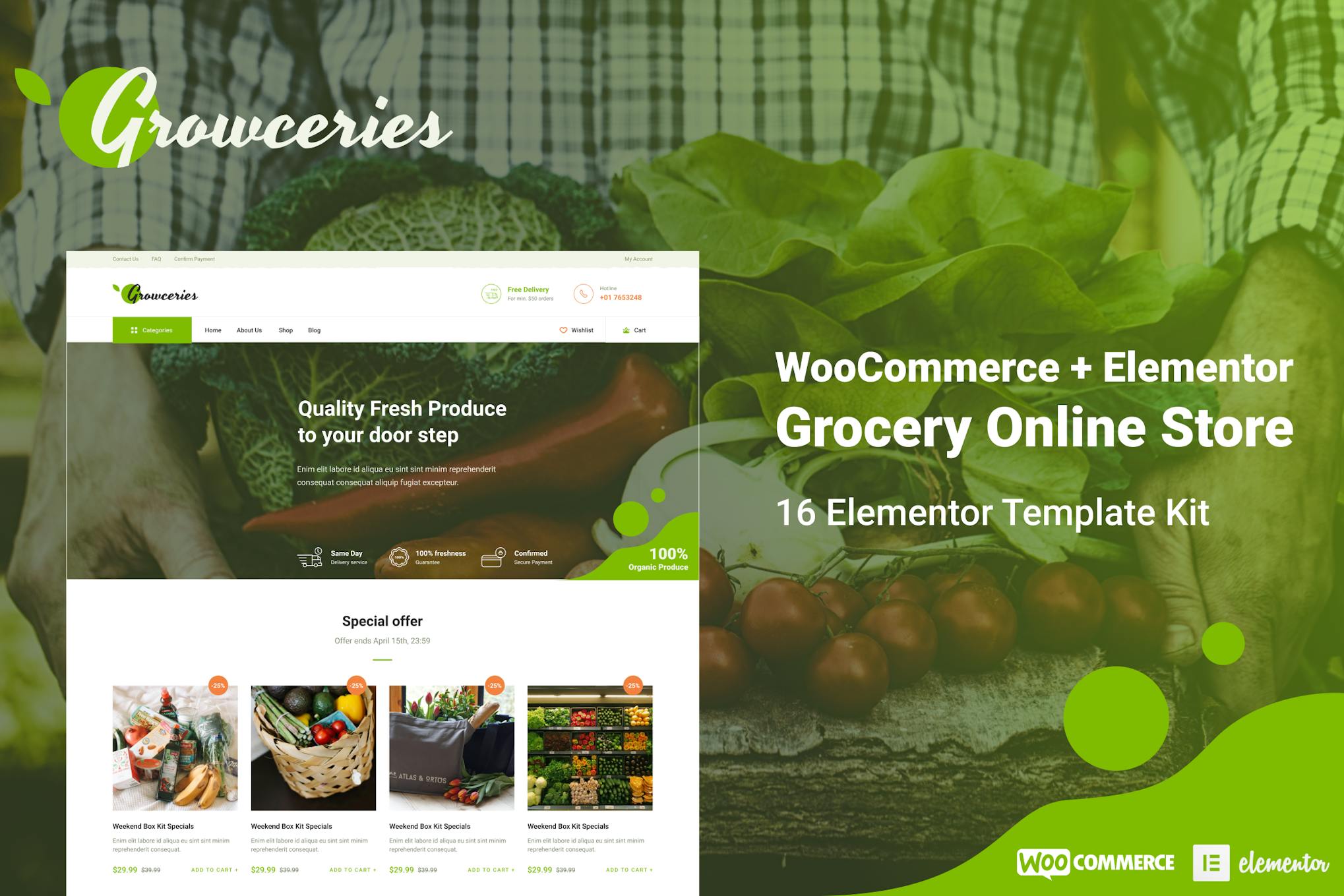 Growceries - Food & Grocery Store Elementor Template Kit template kit cover image