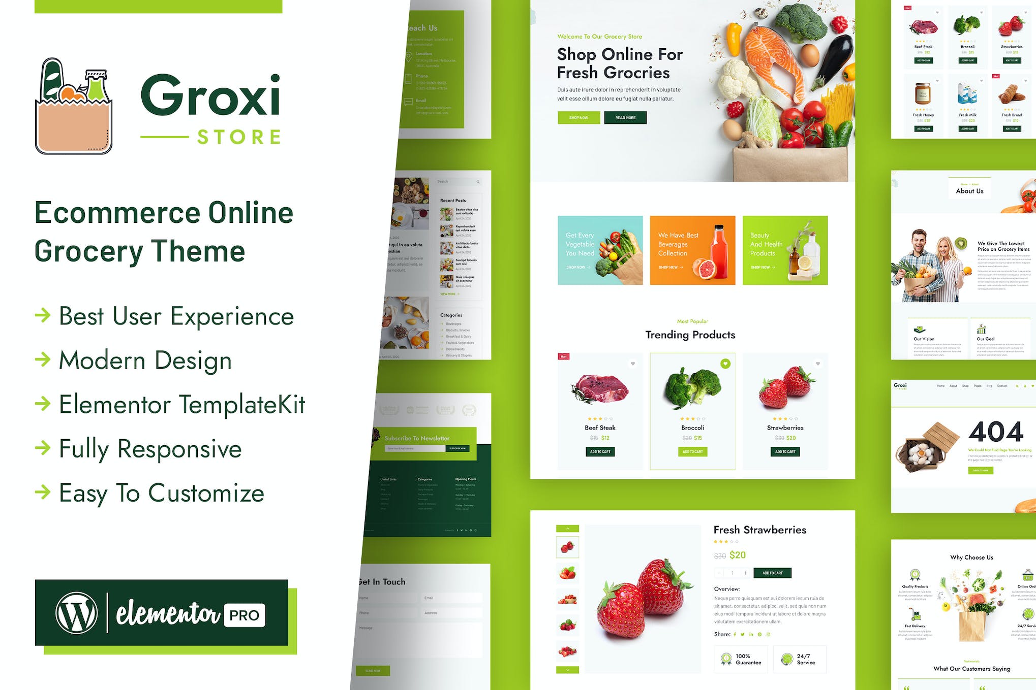 Groxi - Grocery Store Elementor Template Kit template kit cover image