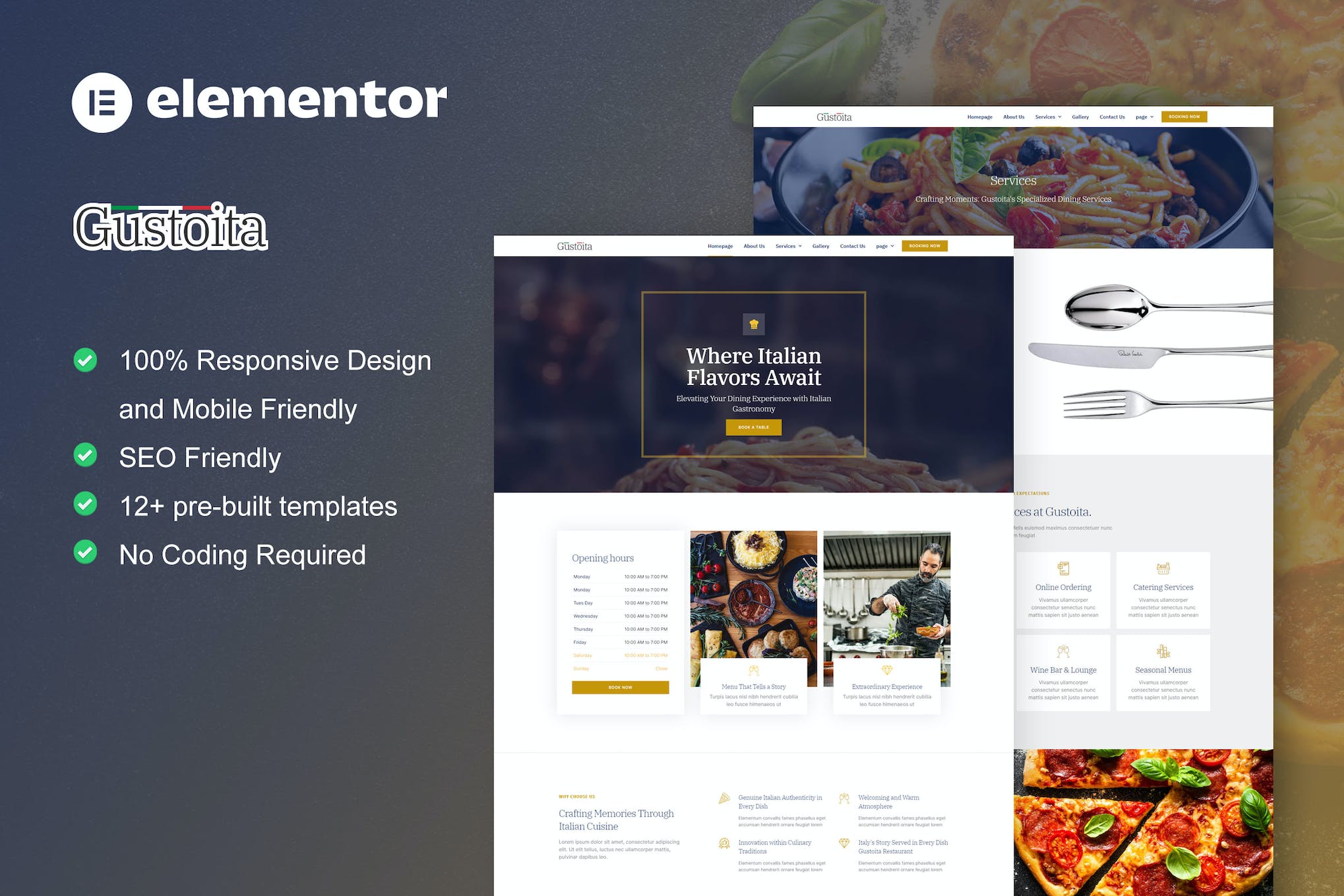 Gustoita - Italian Restaurant Elementor Template Kit template kit cover image