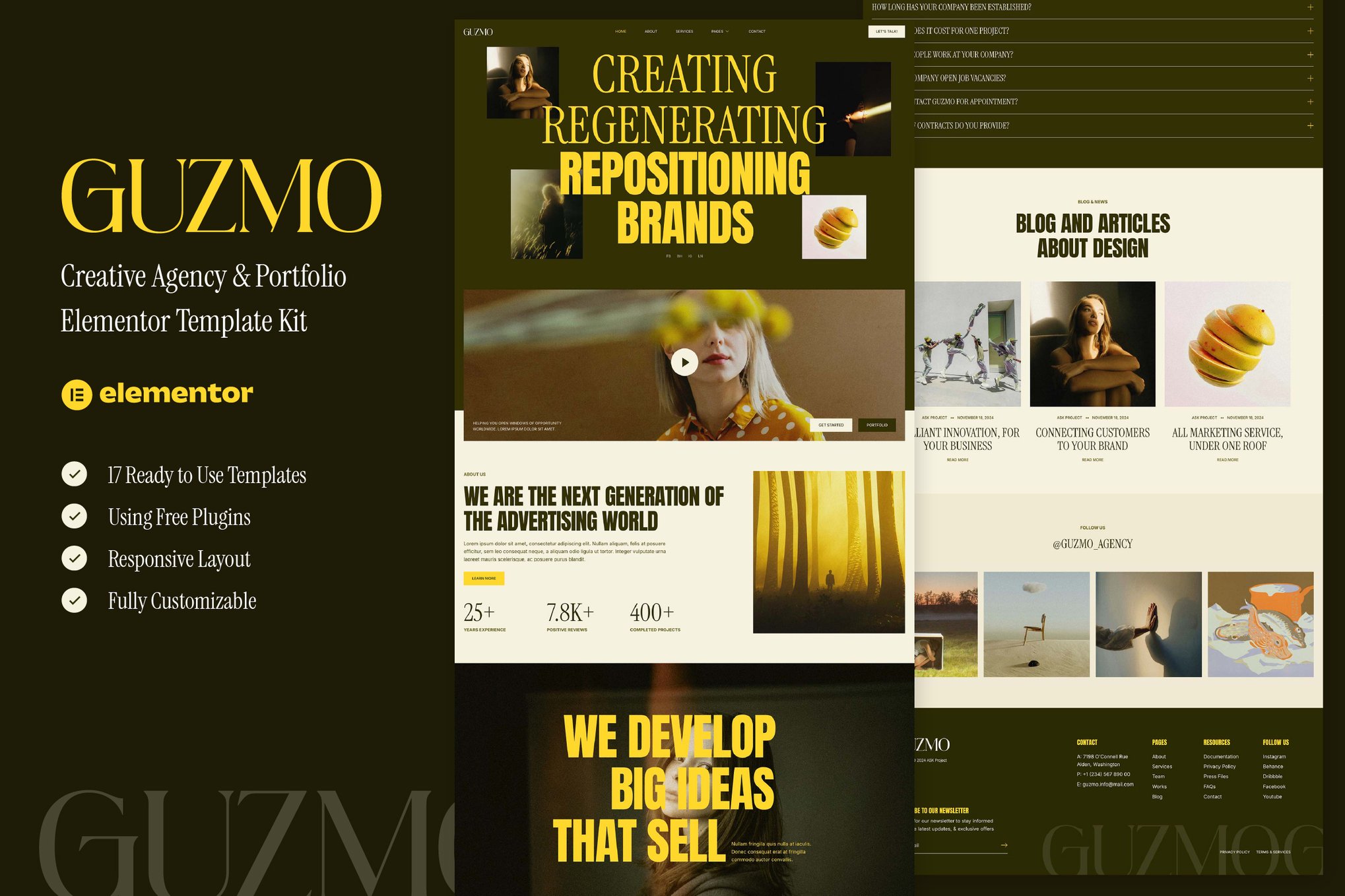 Guzmo - Creative Agency & Portfolio Elementor Template Kit template kit cover image