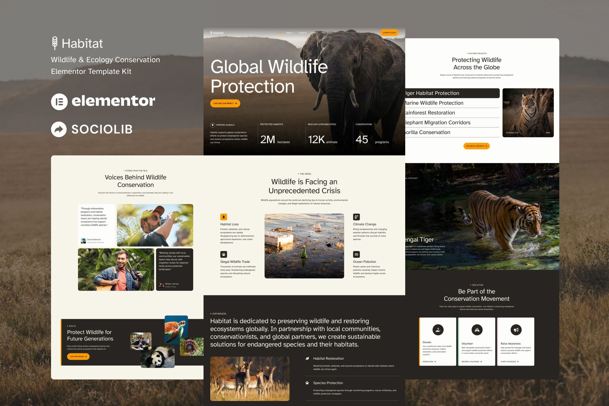 Habitat - Wildlife & Ecology Conservation Elementor Template Kit template kit cover image